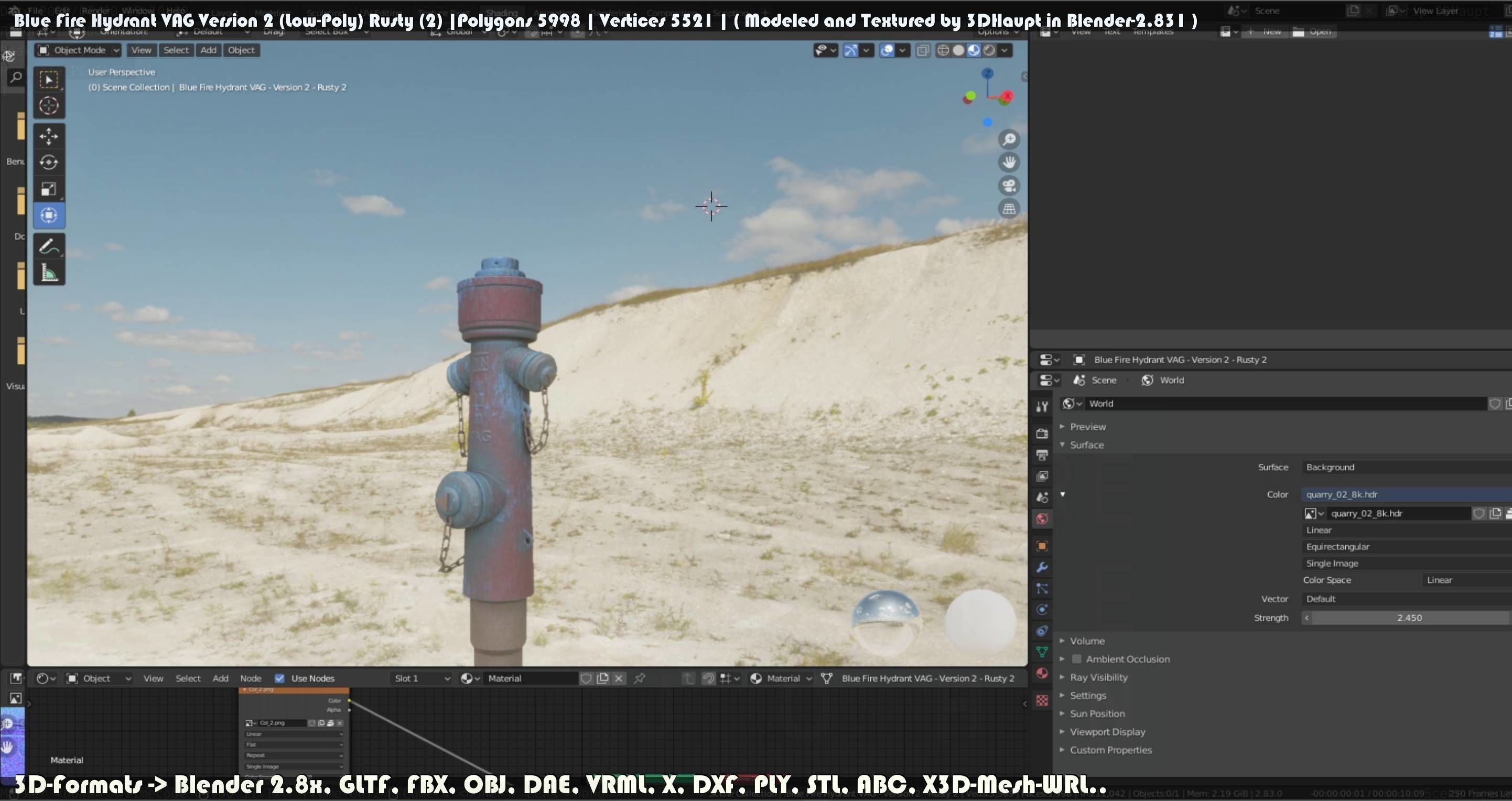 Blue Fire Hydrant VAG - Version 2 - Rusty 2 Low-poly 3D model_99