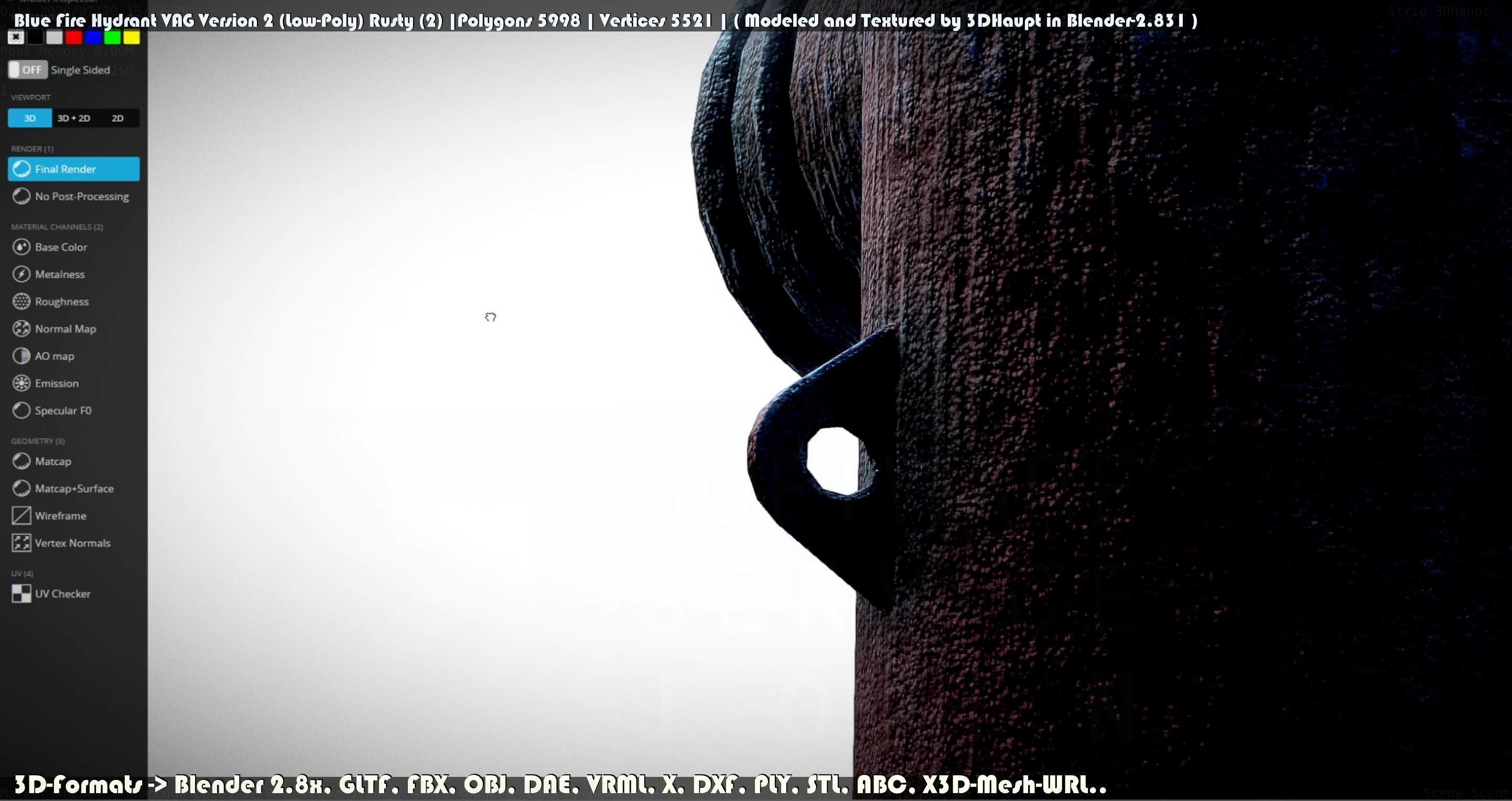 Blue Fire Hydrant VAG - Version 2 - Rusty 2 Low-poly 3D model_19