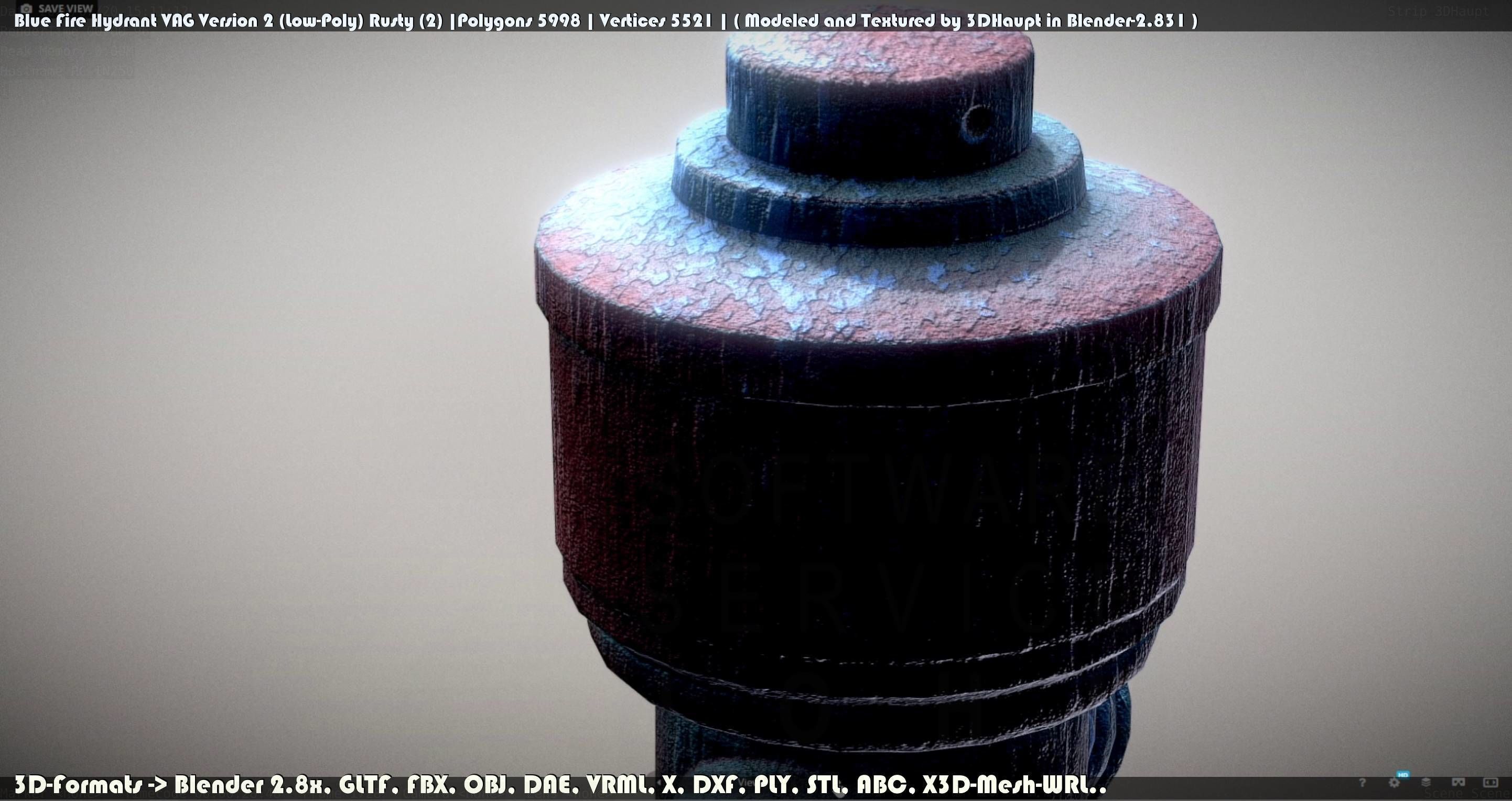 Blue Fire Hydrant VAG - Version 2 - Rusty 2 Low-poly 3D model_145