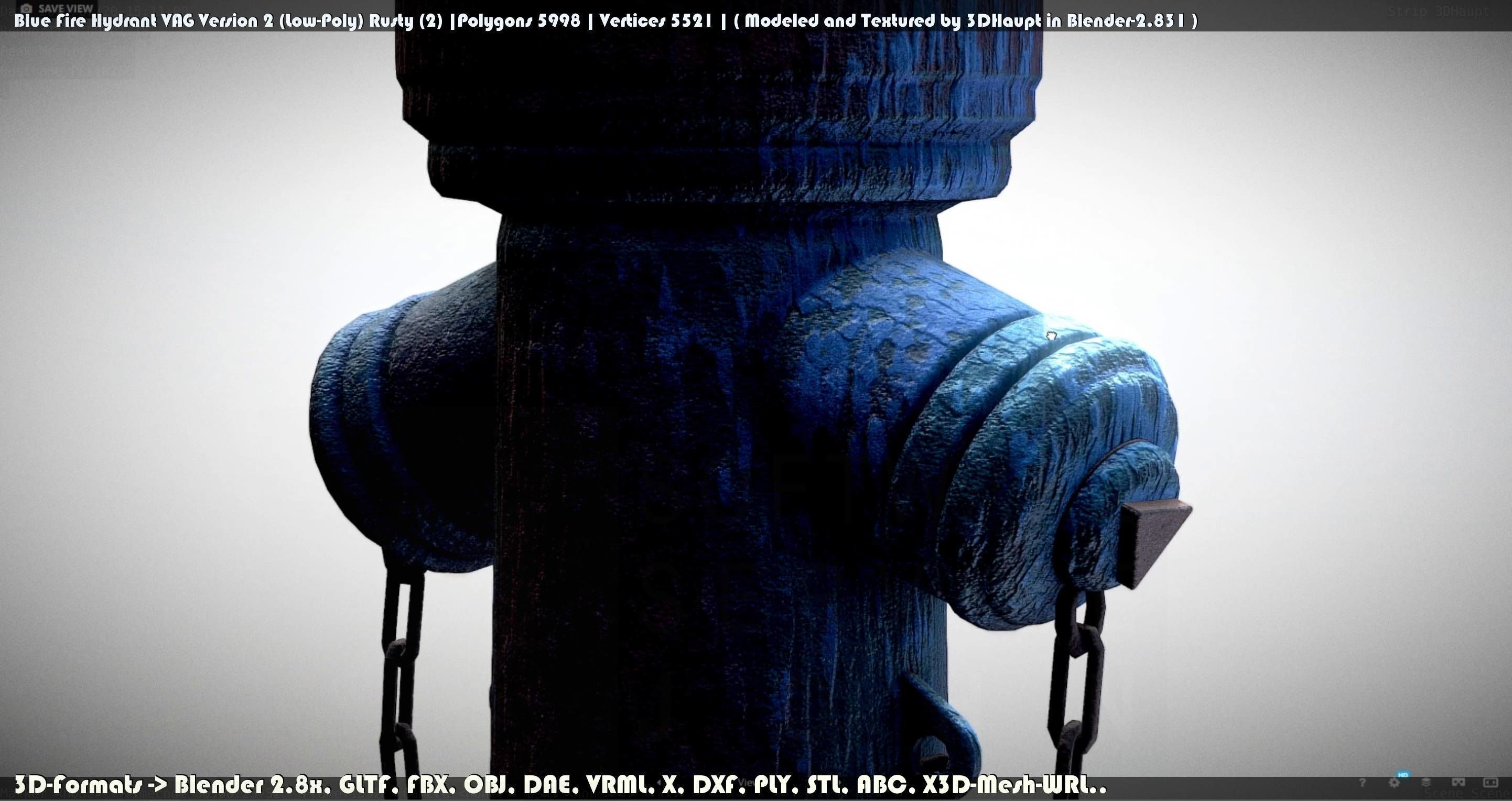 Blue Fire Hydrant VAG - Version 2 - Rusty 2 Low-poly 3D model_13