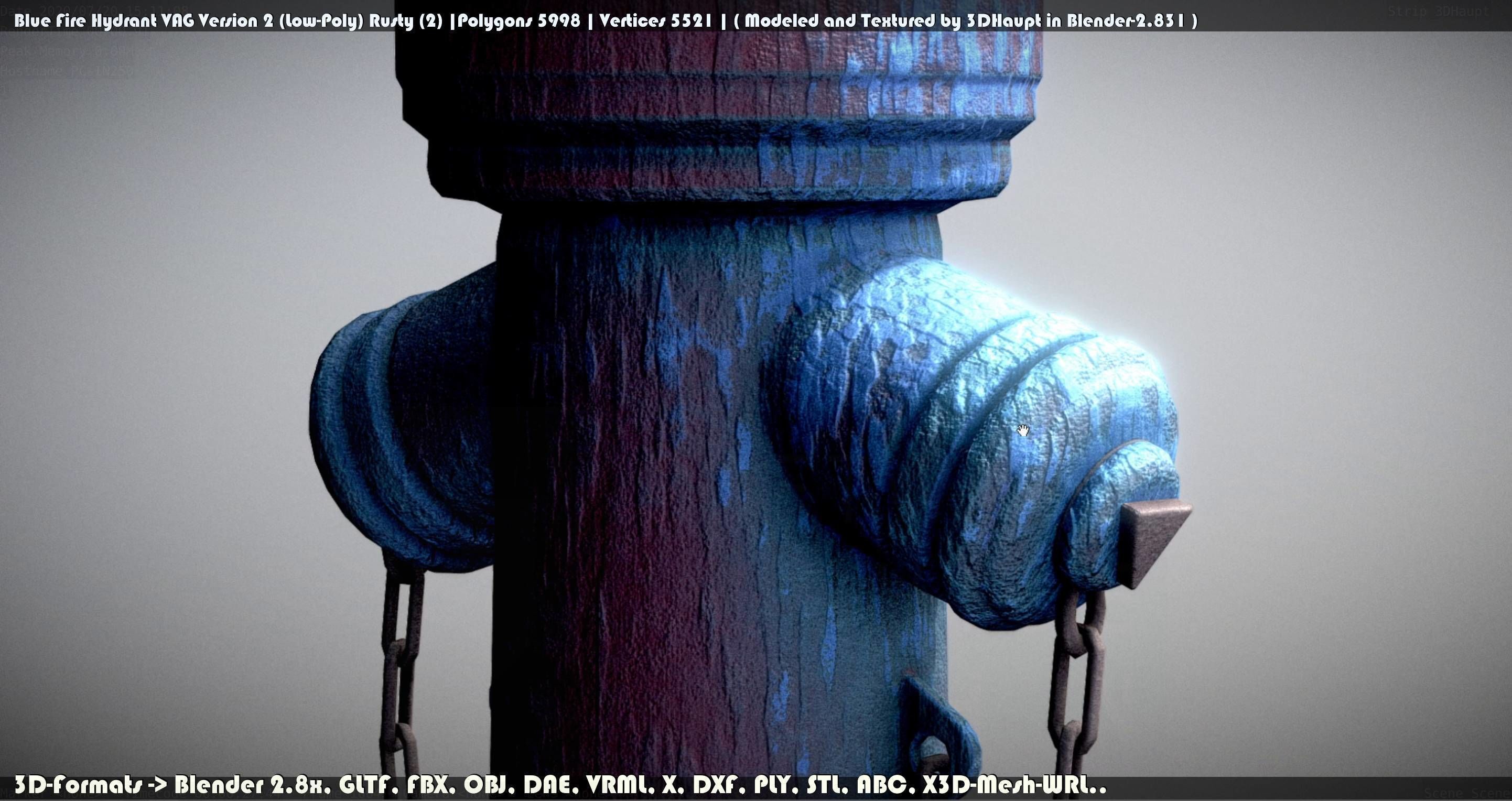Blue Fire Hydrant VAG - Version 2 - Rusty 2 Low-poly 3D model_141