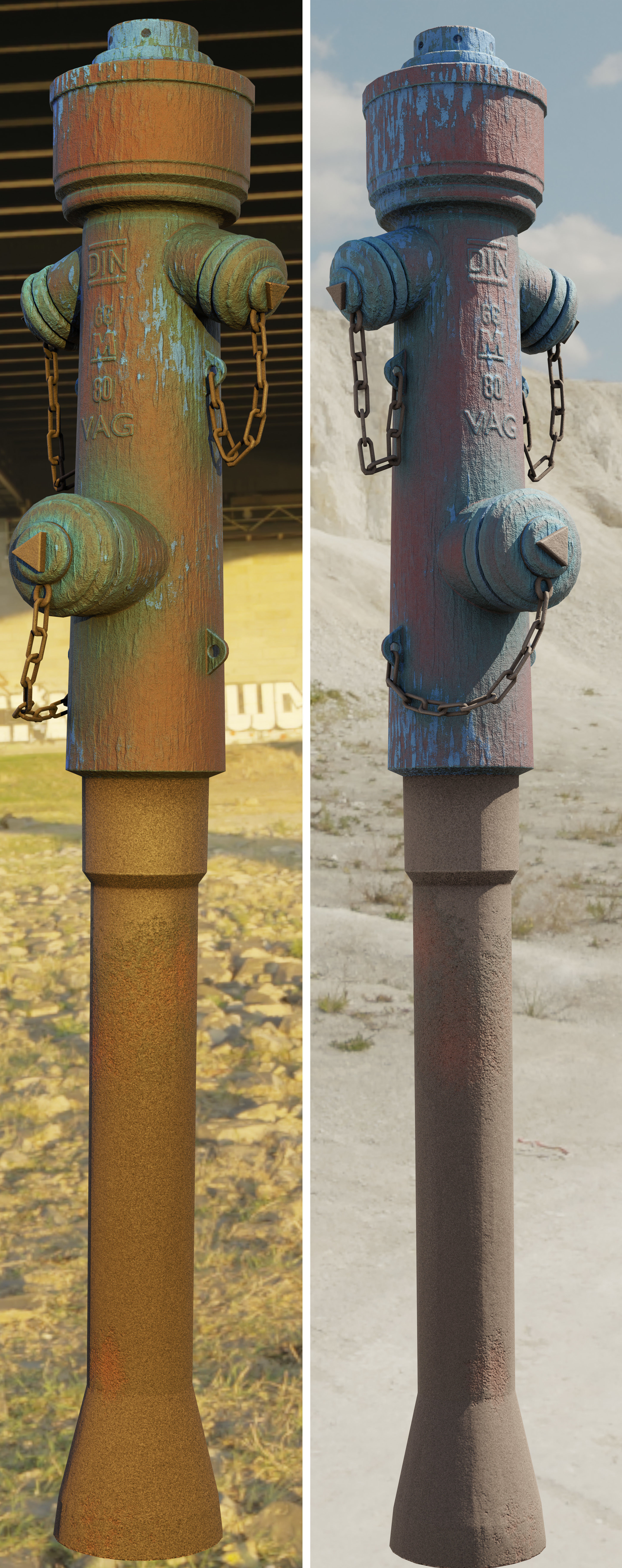 Blue Fire Hydrant VAG - Version 2 - Rusty 2 Low-poly 3D model_11