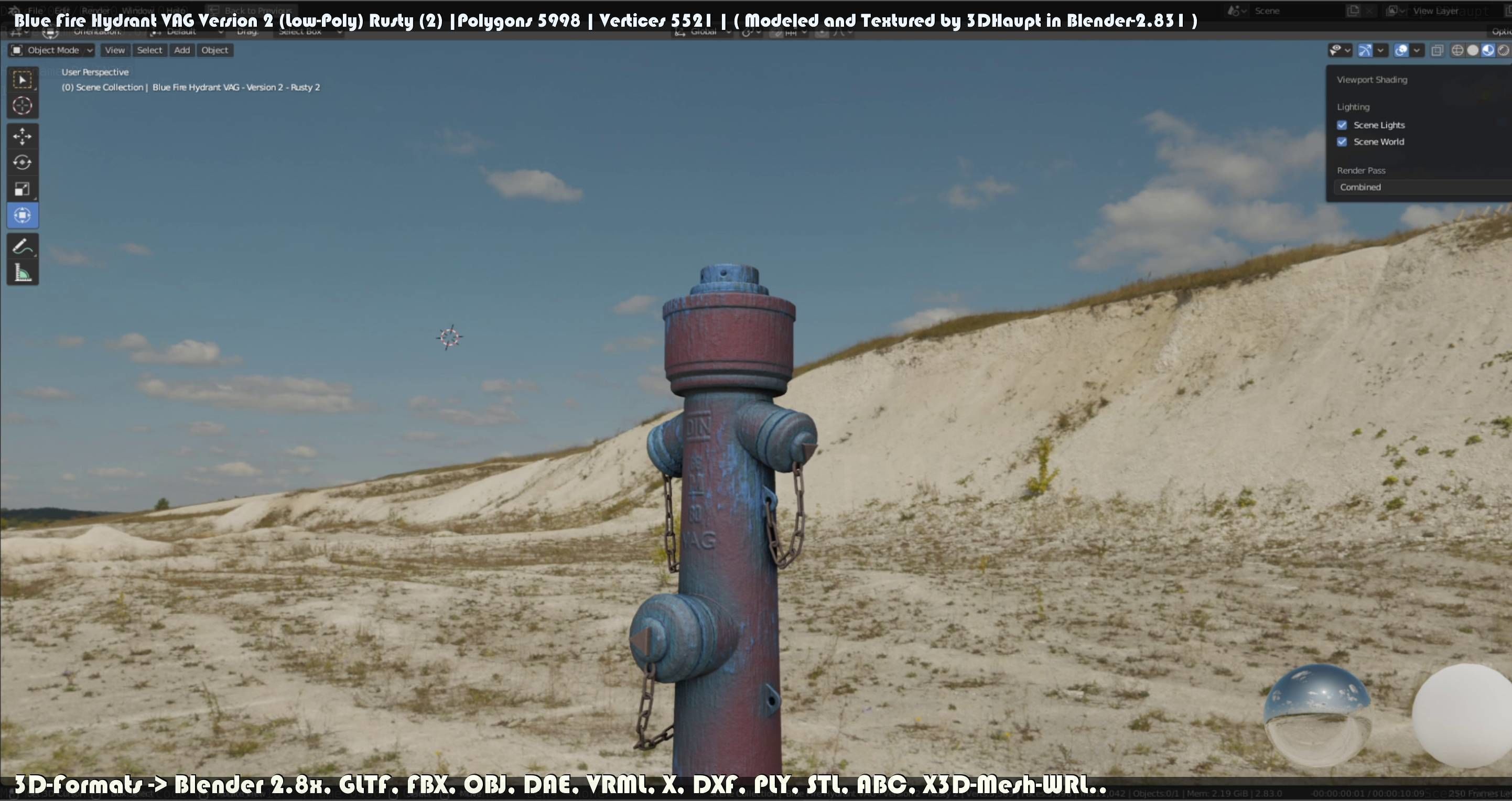 Blue Fire Hydrant VAG - Version 2 - Rusty 2 Low-poly 3D model_83