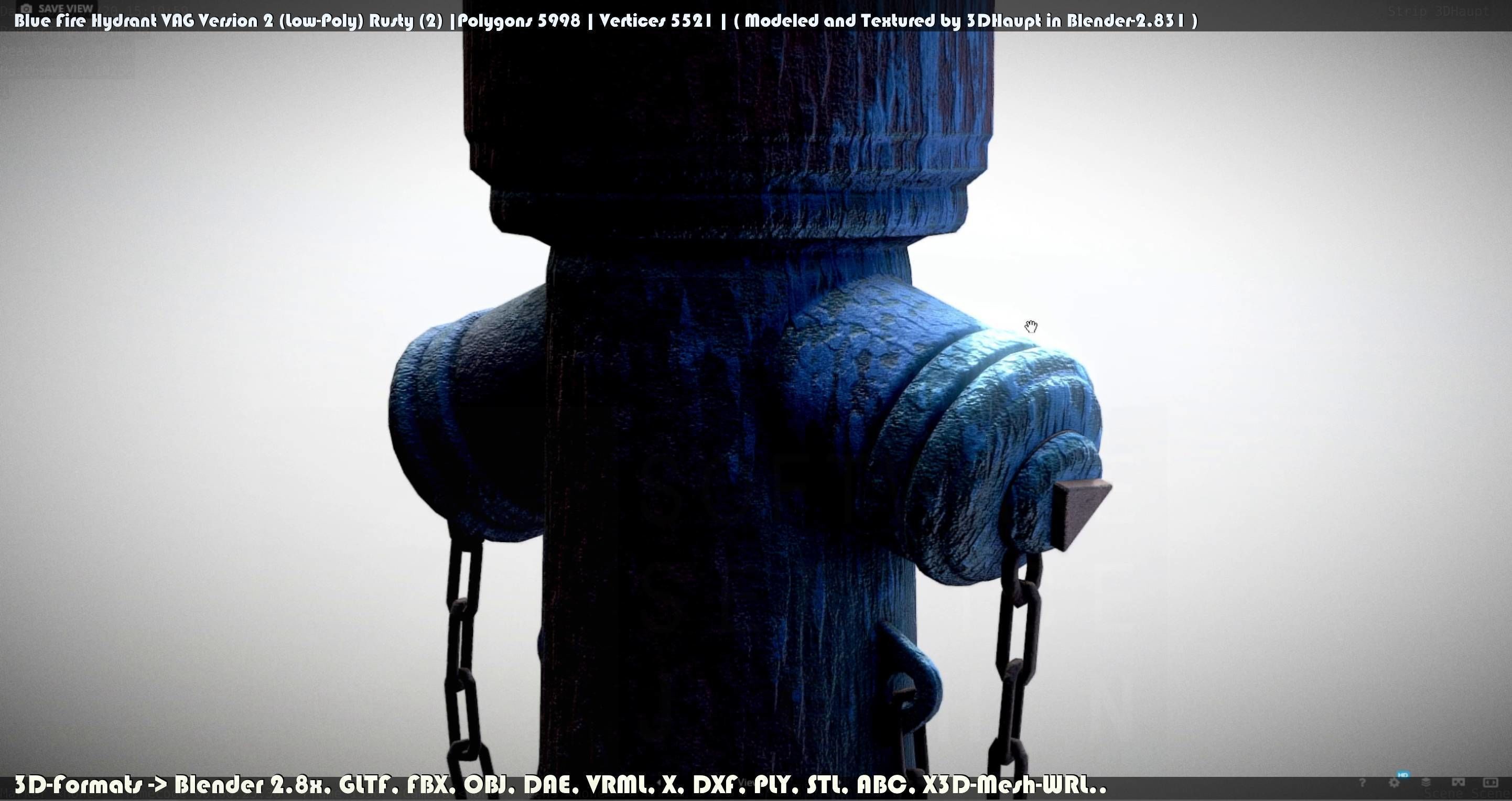 Blue Fire Hydrant VAG - Version 2 - Rusty 2 Low-poly 3D model_139
