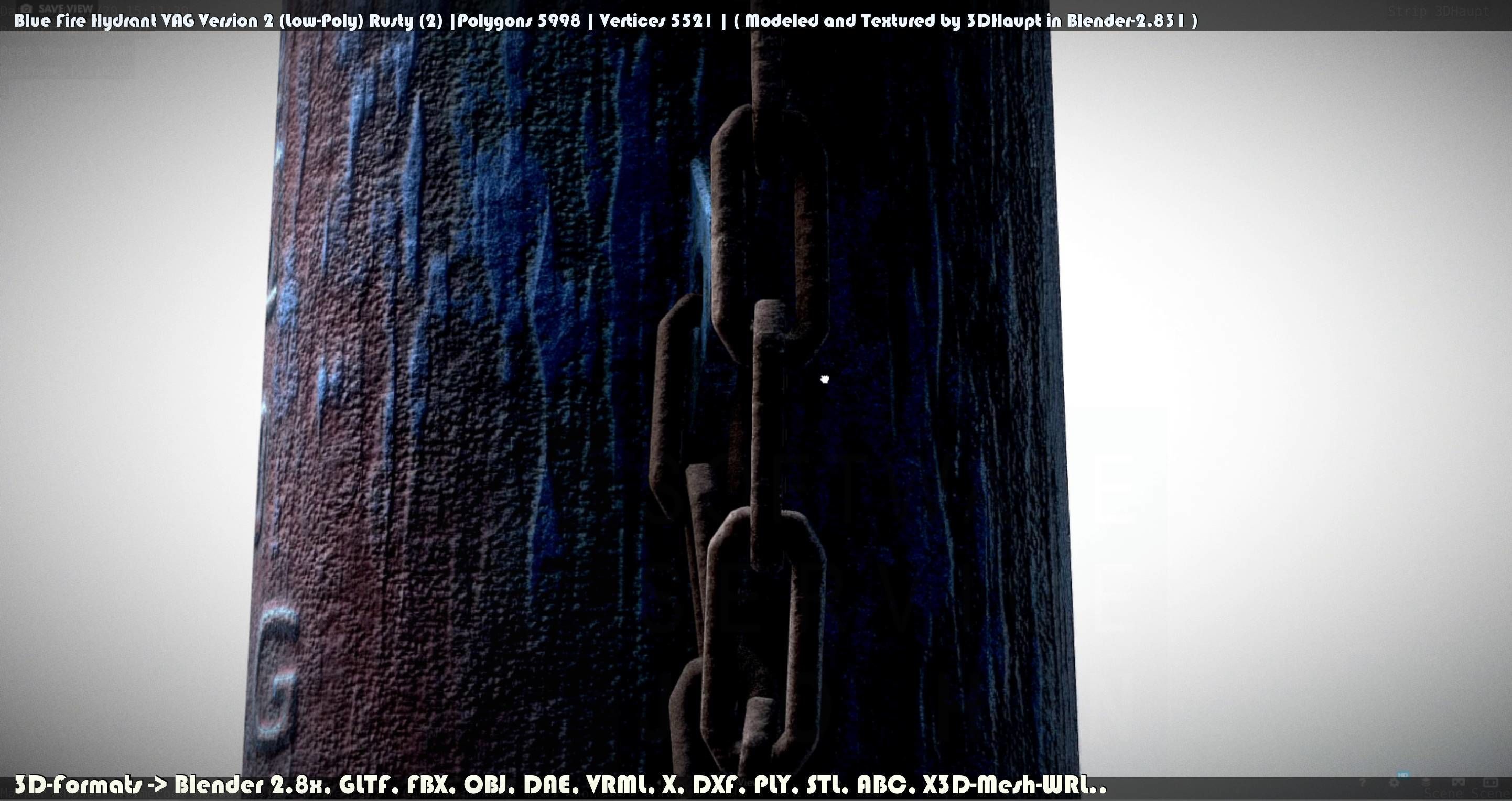 Blue Fire Hydrant VAG - Version 2 - Rusty 2 Low-poly 3D model_29