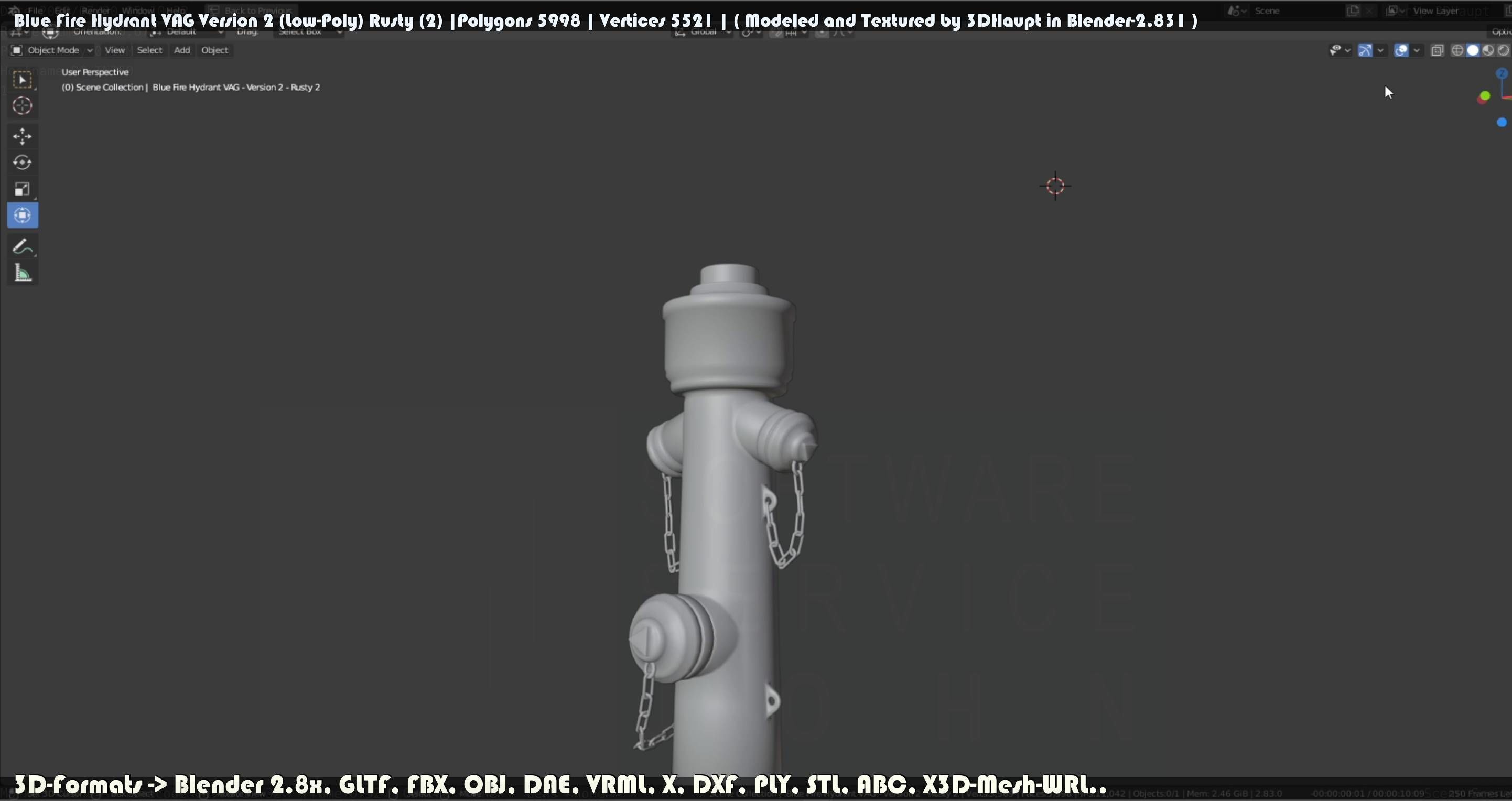 Blue Fire Hydrant VAG - Version 2 - Rusty 2 Low-poly 3D model_52