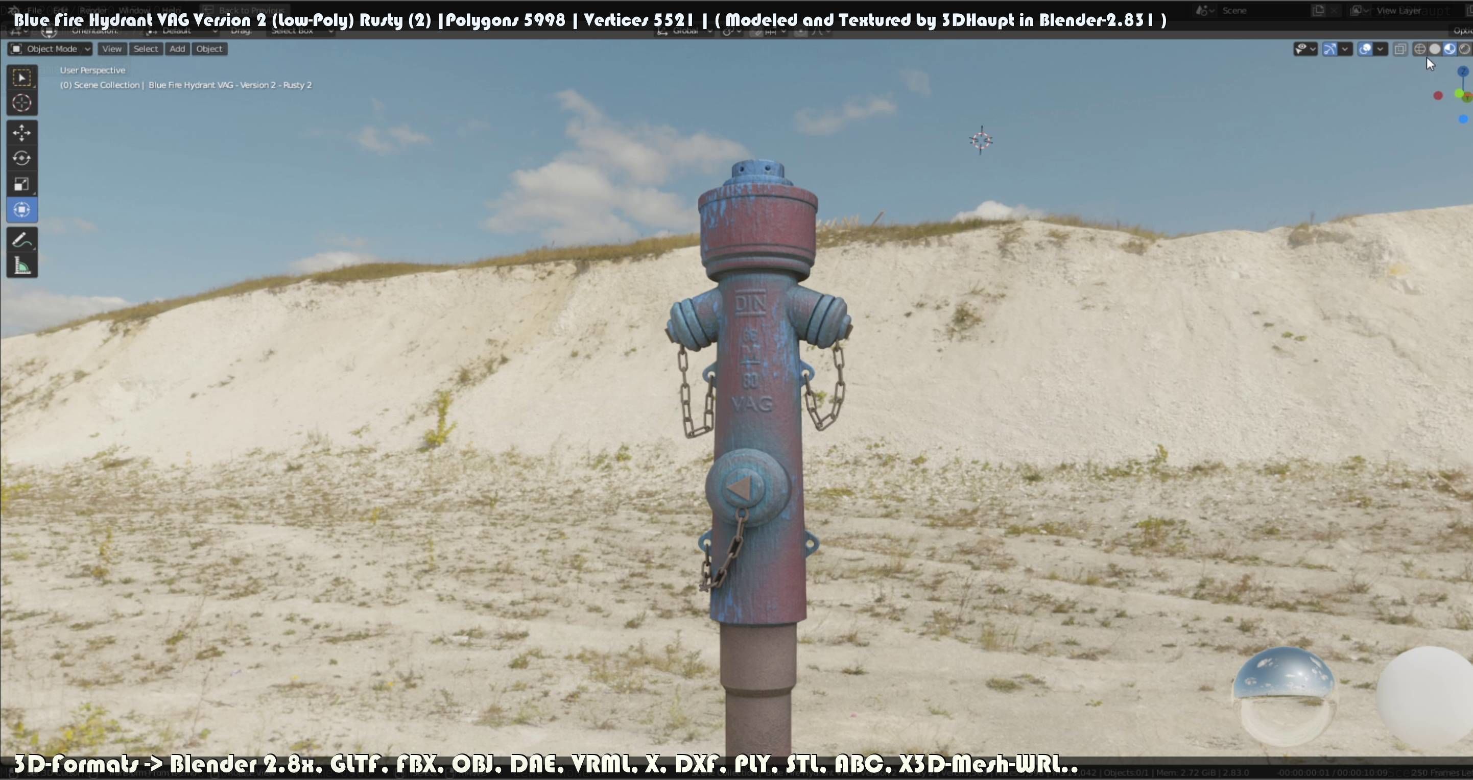 Blue Fire Hydrant VAG - Version 2 - Rusty 2 Low-poly 3D model_110