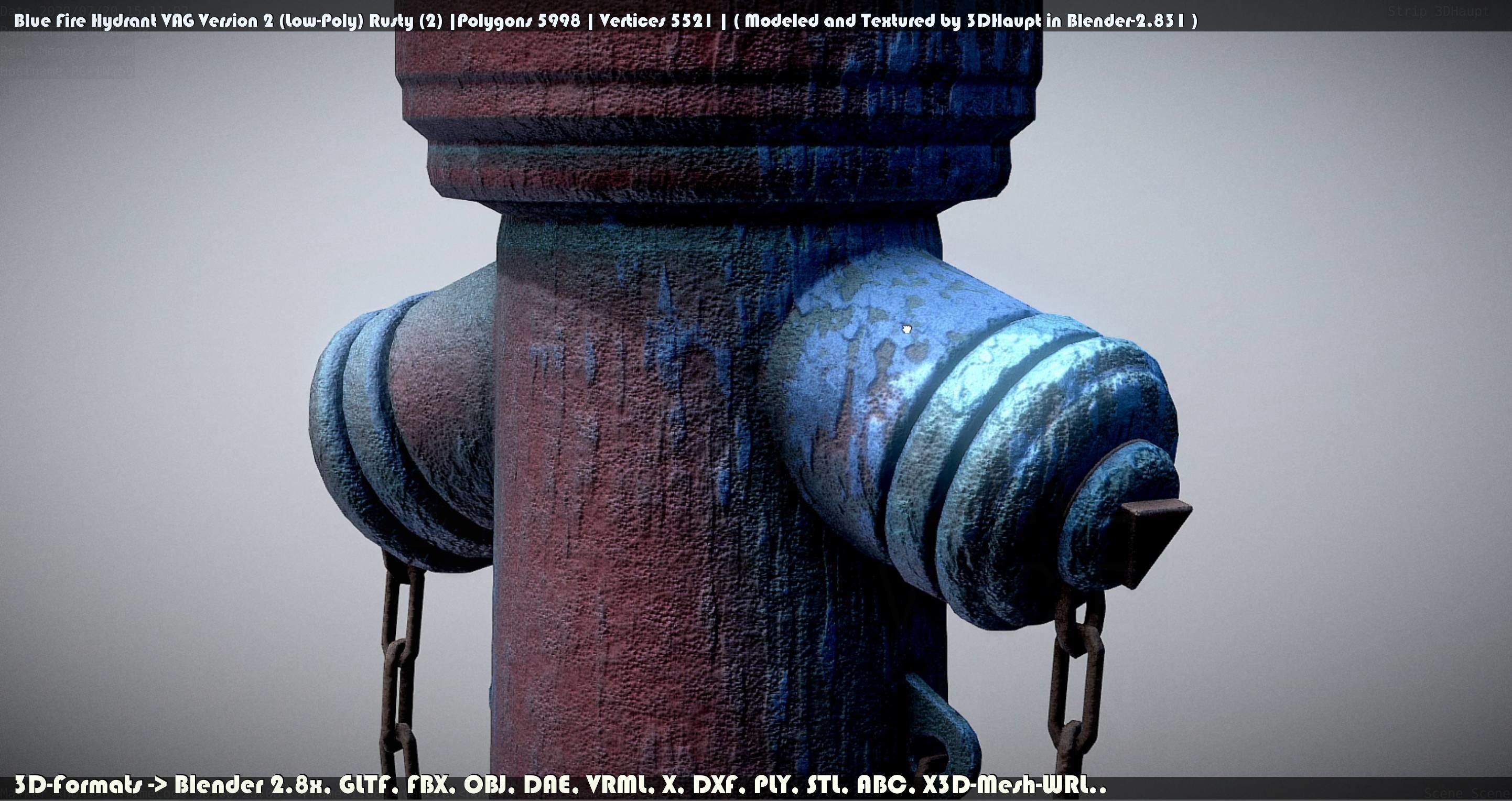 Blue Fire Hydrant VAG - Version 2 - Rusty 2 Low-poly 3D model_137