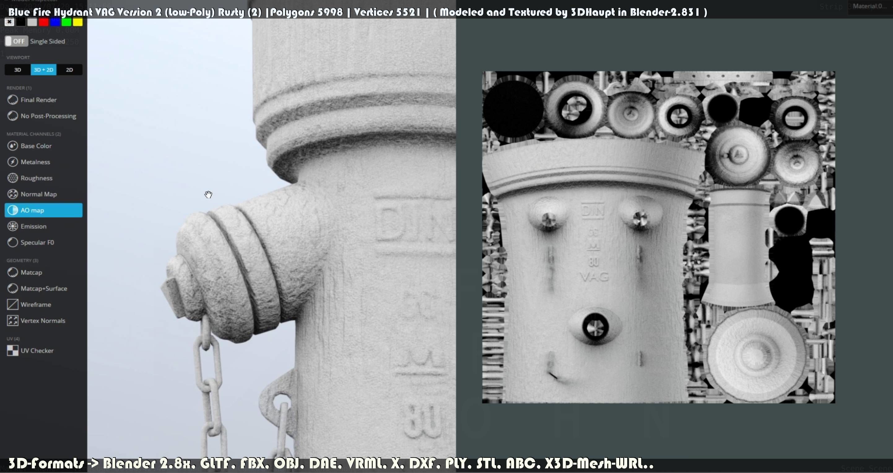 Blue Fire Hydrant VAG - Version 2 - Rusty 2 Low-poly 3D model_39