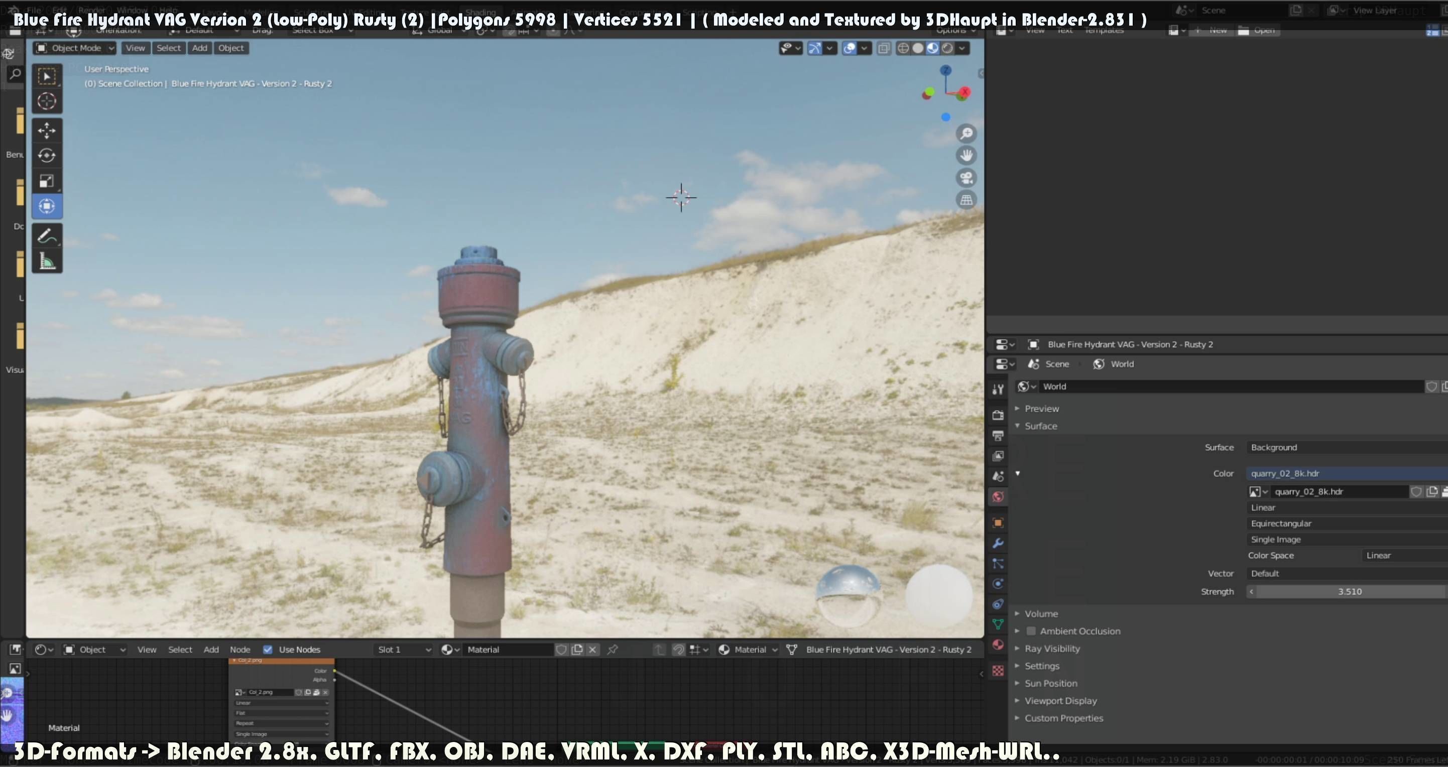 Blue Fire Hydrant VAG - Version 2 - Rusty 2 Low-poly 3D model_95