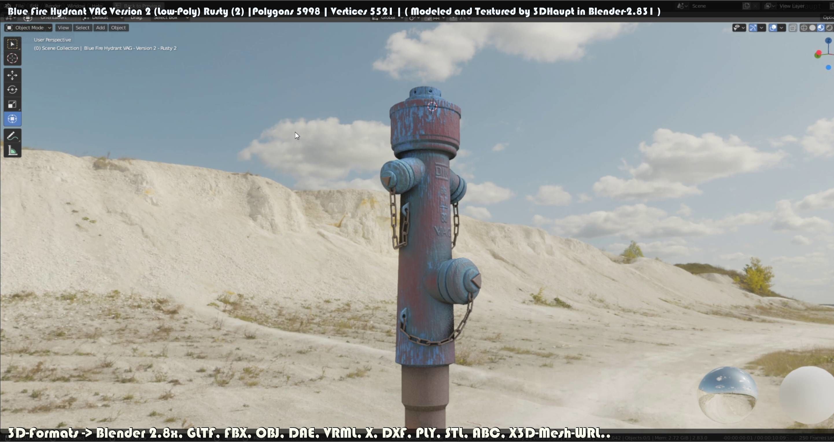 Blue Fire Hydrant VAG - Version 2 - Rusty 2 Low-poly 3D model_111