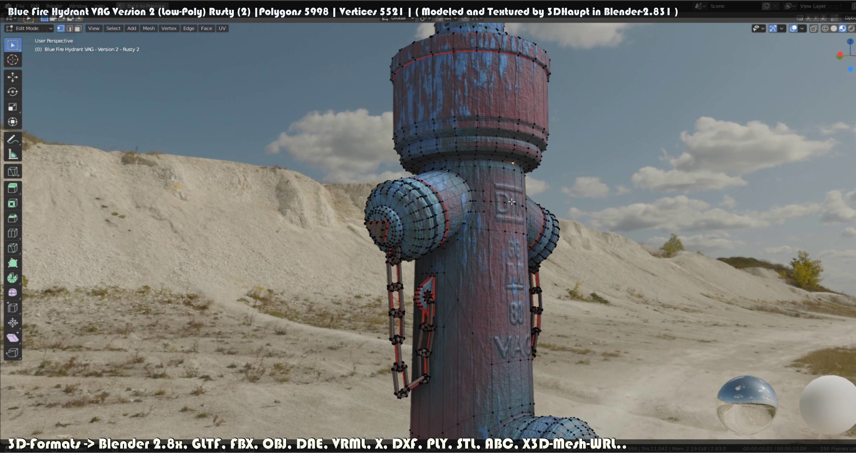 Blue Fire Hydrant VAG - Version 2 - Rusty 2 Low-poly 3D model_65