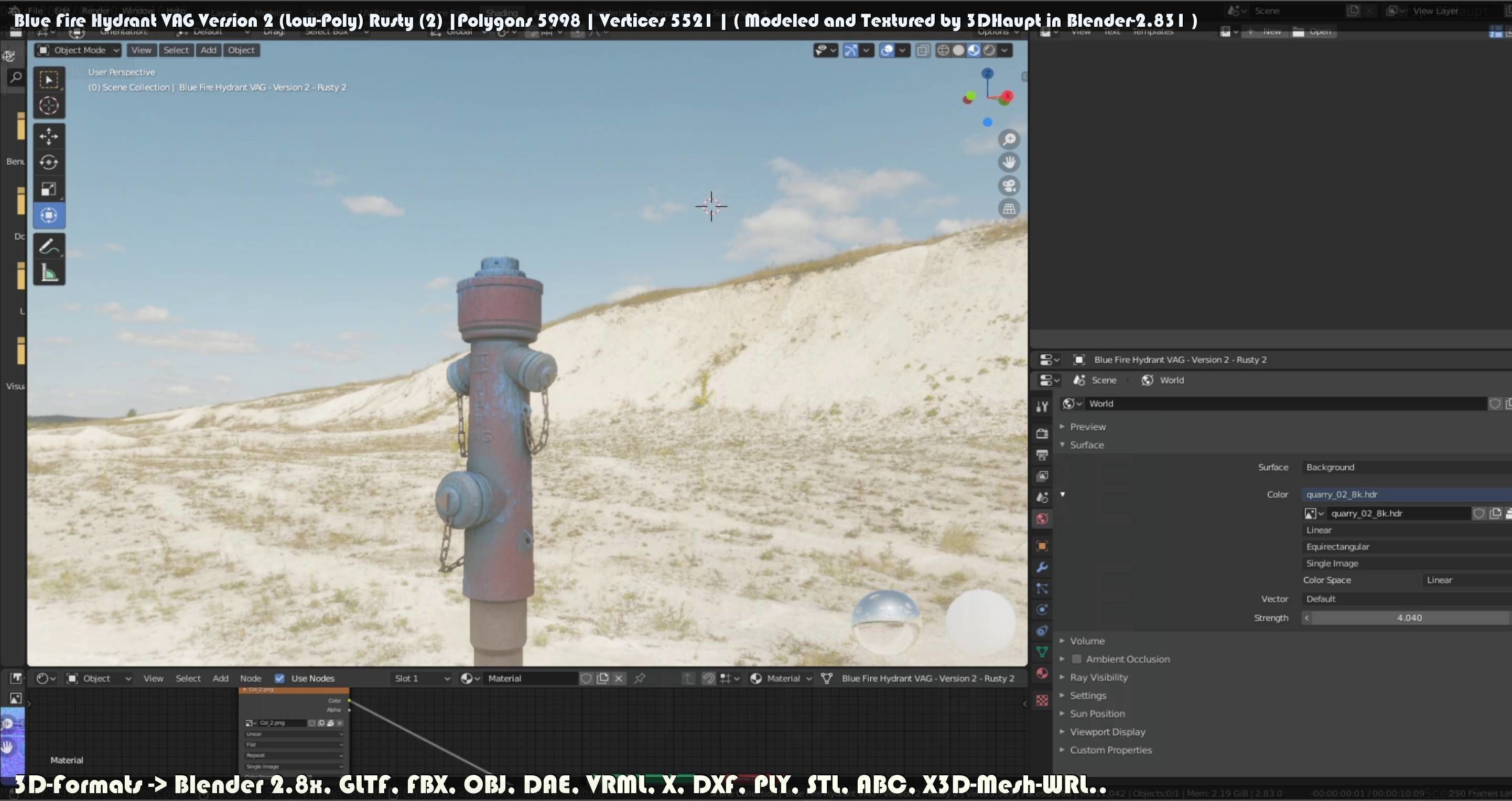 Blue Fire Hydrant VAG - Version 2 - Rusty 2 Low-poly 3D model_91