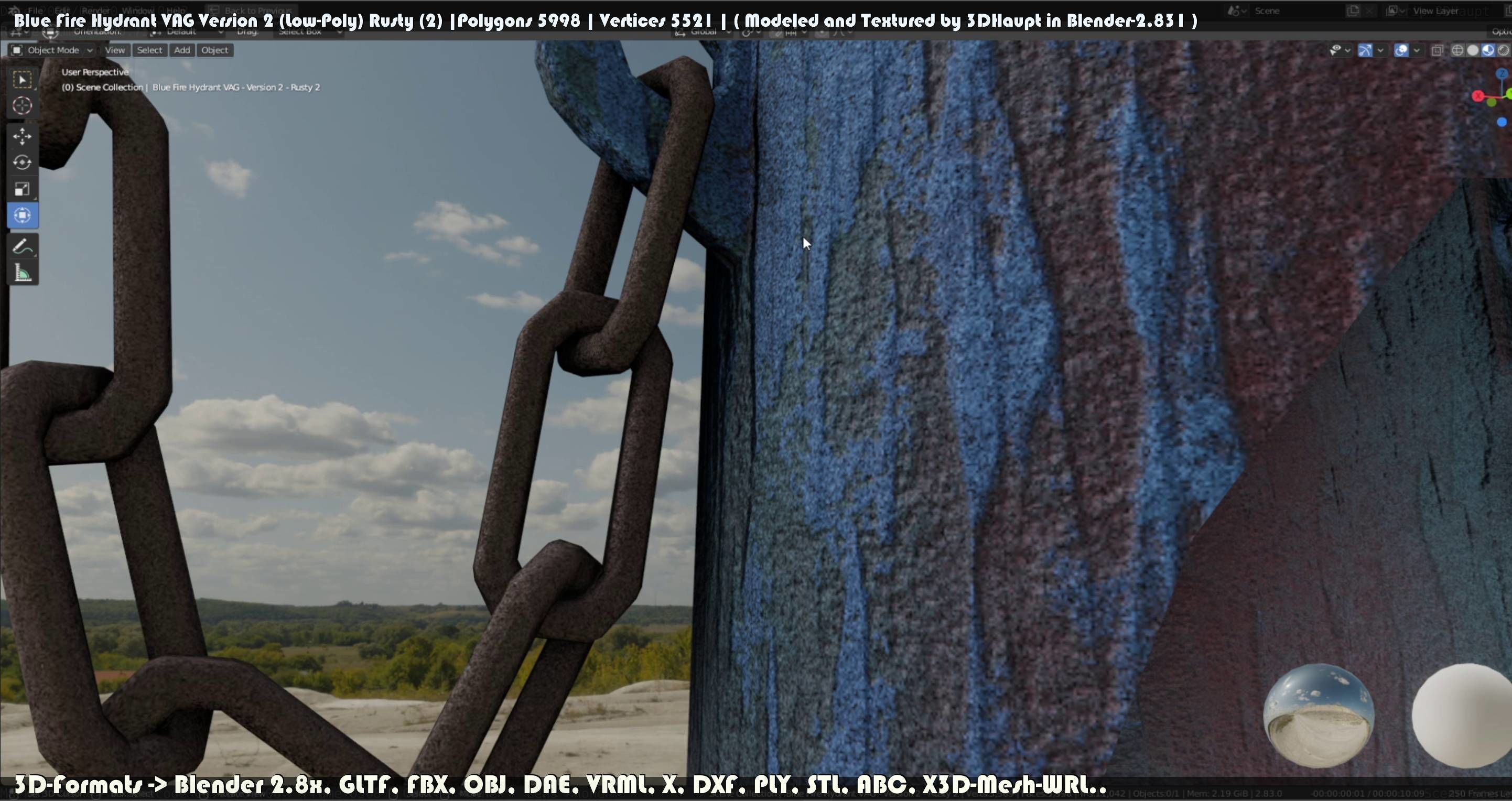 Blue Fire Hydrant VAG - Version 2 - Rusty 2 Low-poly 3D model_24