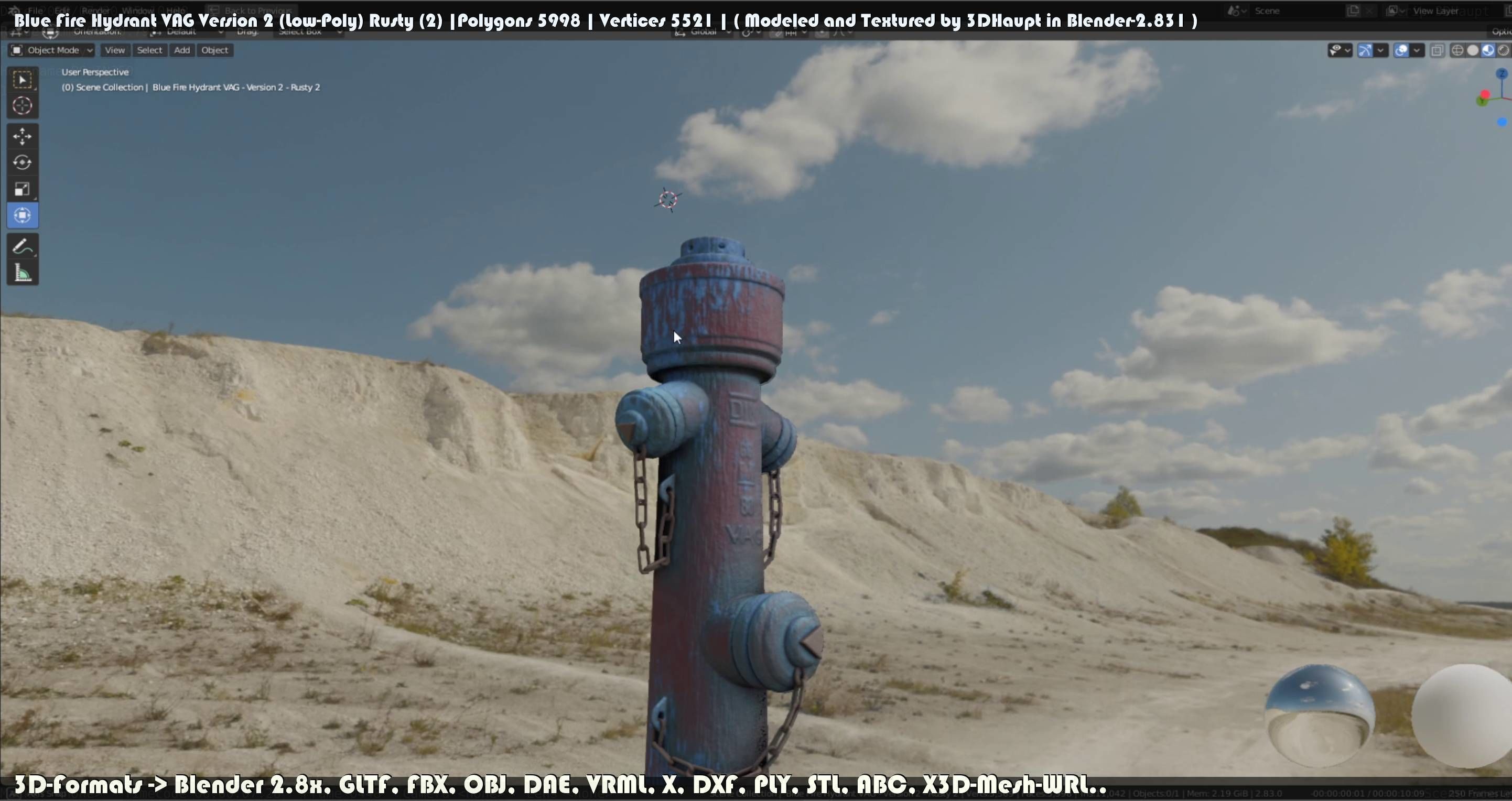 Blue Fire Hydrant VAG - Version 2 - Rusty 2 Low-poly 3D model_77