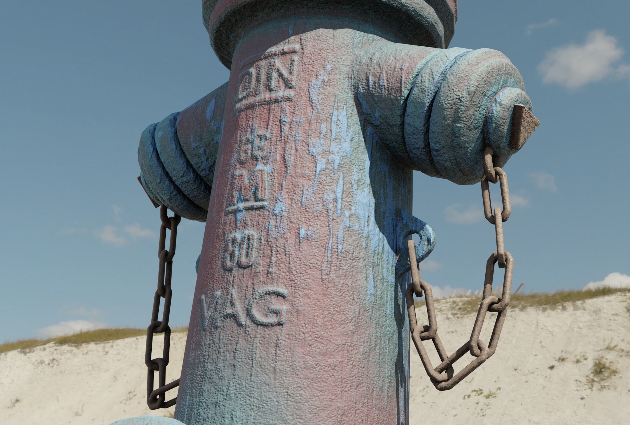 Blue Fire Hydrant VAG - Version 2 - Rusty 2 Low-poly 3D model_5