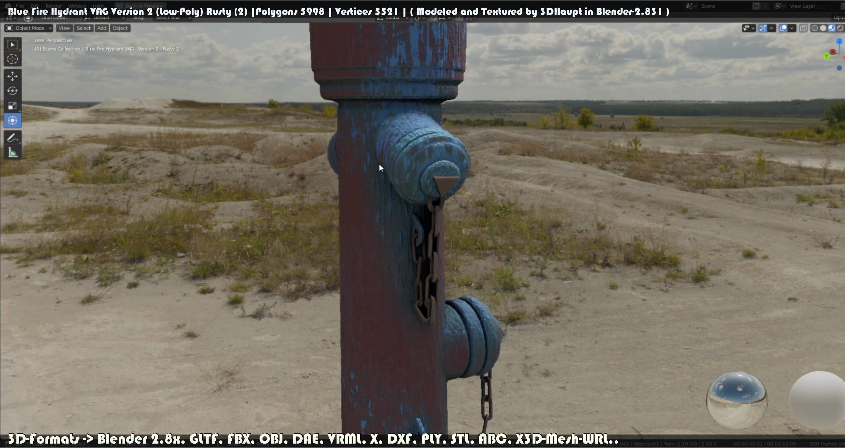 Blue Fire Hydrant VAG - Version 2 - Rusty 2 Low-poly 3D model_87