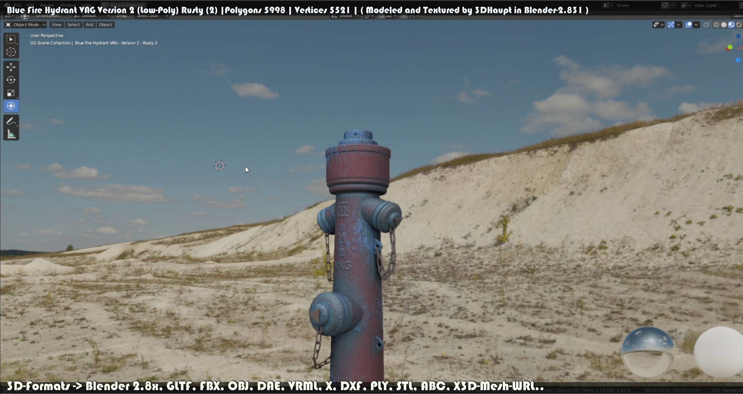 Blue Fire Hydrant VAG - Version 2 - Rusty 2 Low-poly 3D model_81