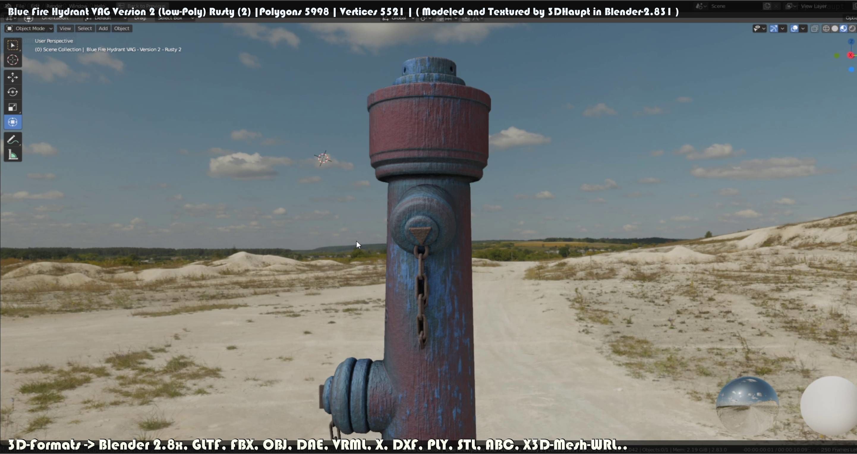 Blue Fire Hydrant VAG - Version 2 - Rusty 2 Low-poly 3D model_69