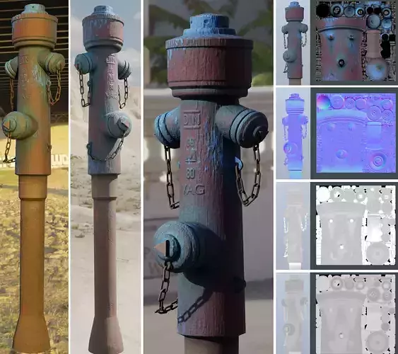  Blue Fire Hydrant VAG - Version 2 - Rusty 2 Low-poly 3D model