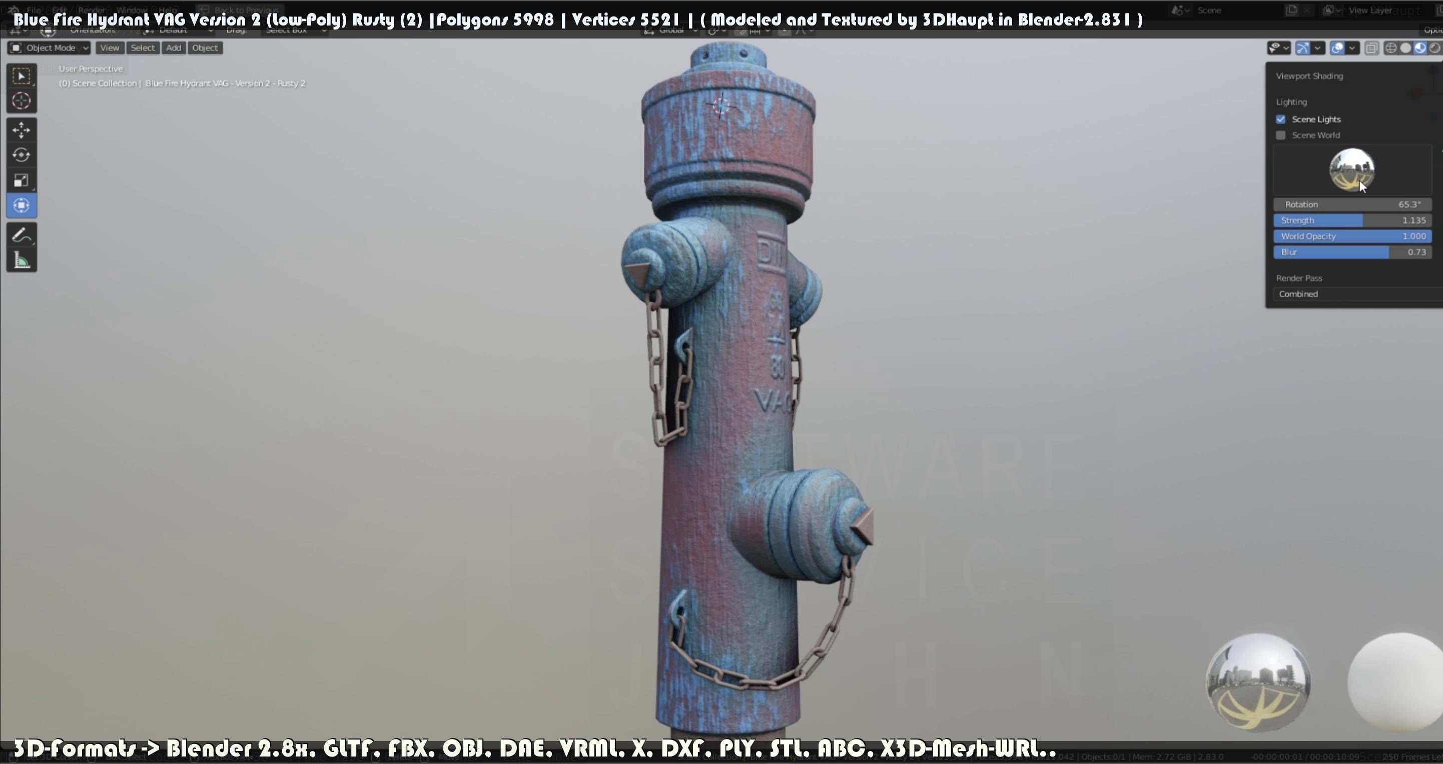Blue Fire Hydrant VAG - Version 2 - Rusty 2 Low-poly 3D model_123
