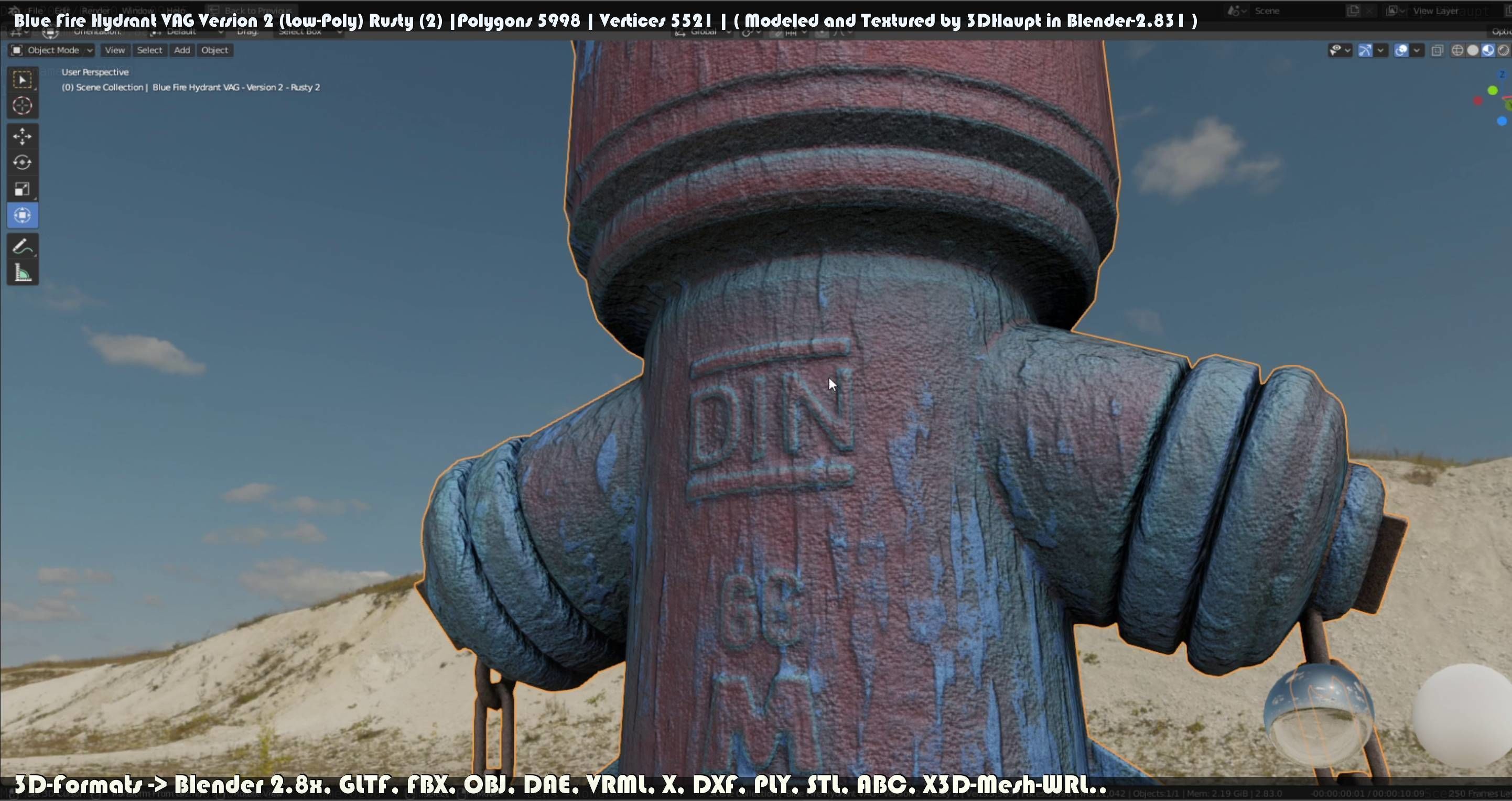 Blue Fire Hydrant VAG - Version 2 - Rusty 2 Low-poly 3D model_67