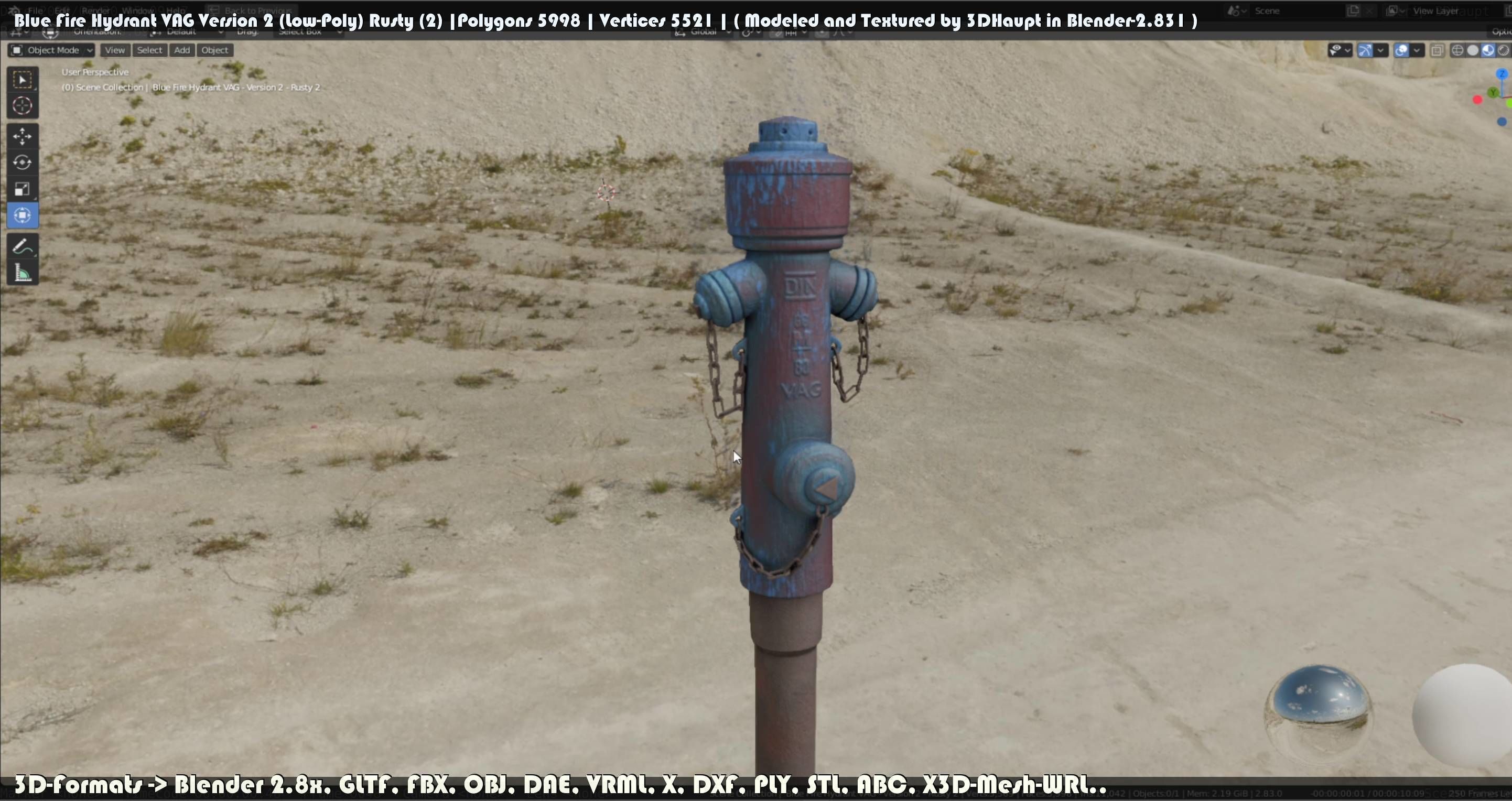 Blue Fire Hydrant VAG - Version 2 - Rusty 2 Low-poly 3D model_68