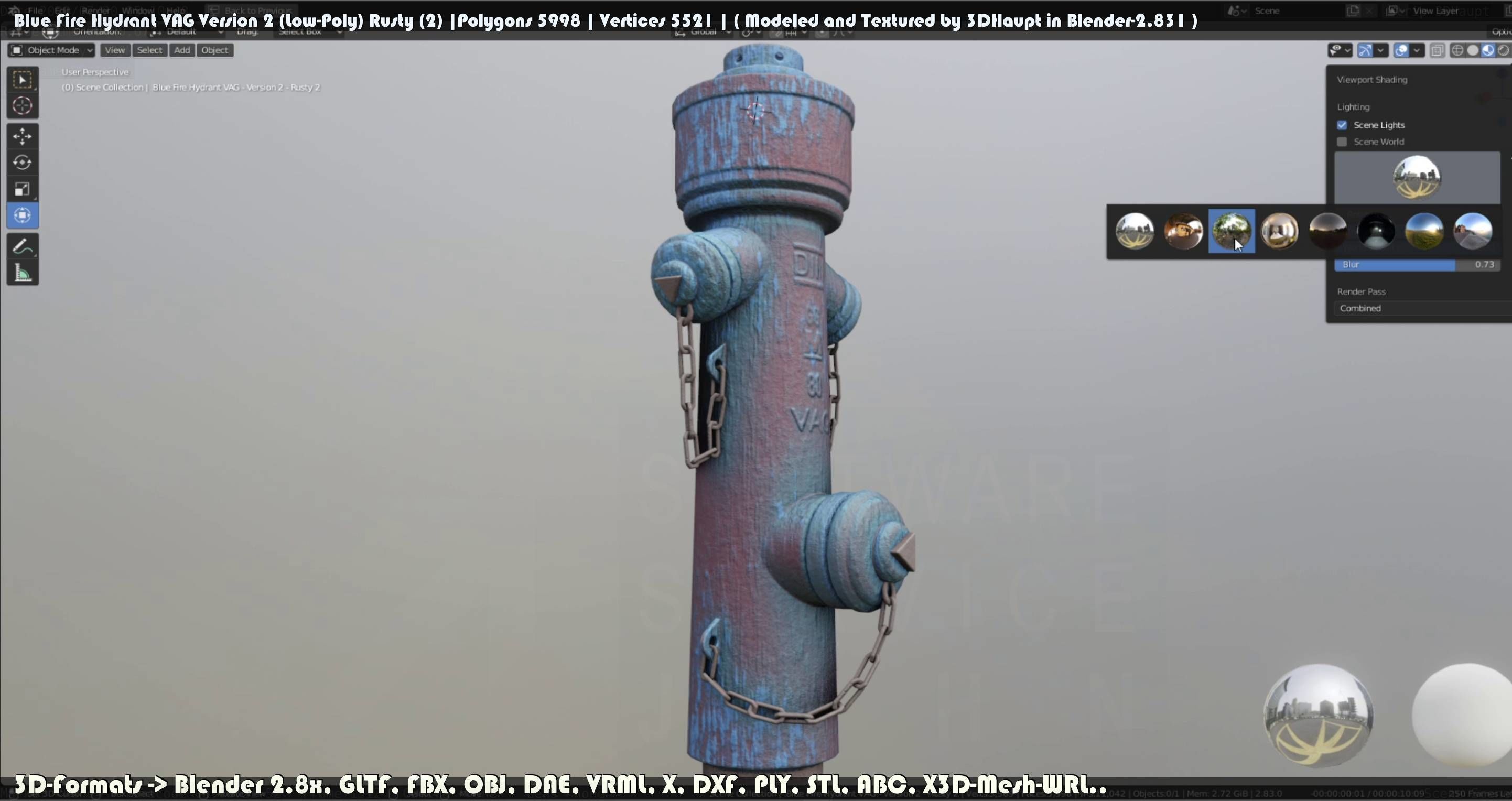 Blue Fire Hydrant VAG - Version 2 - Rusty 2 Low-poly 3D model_124