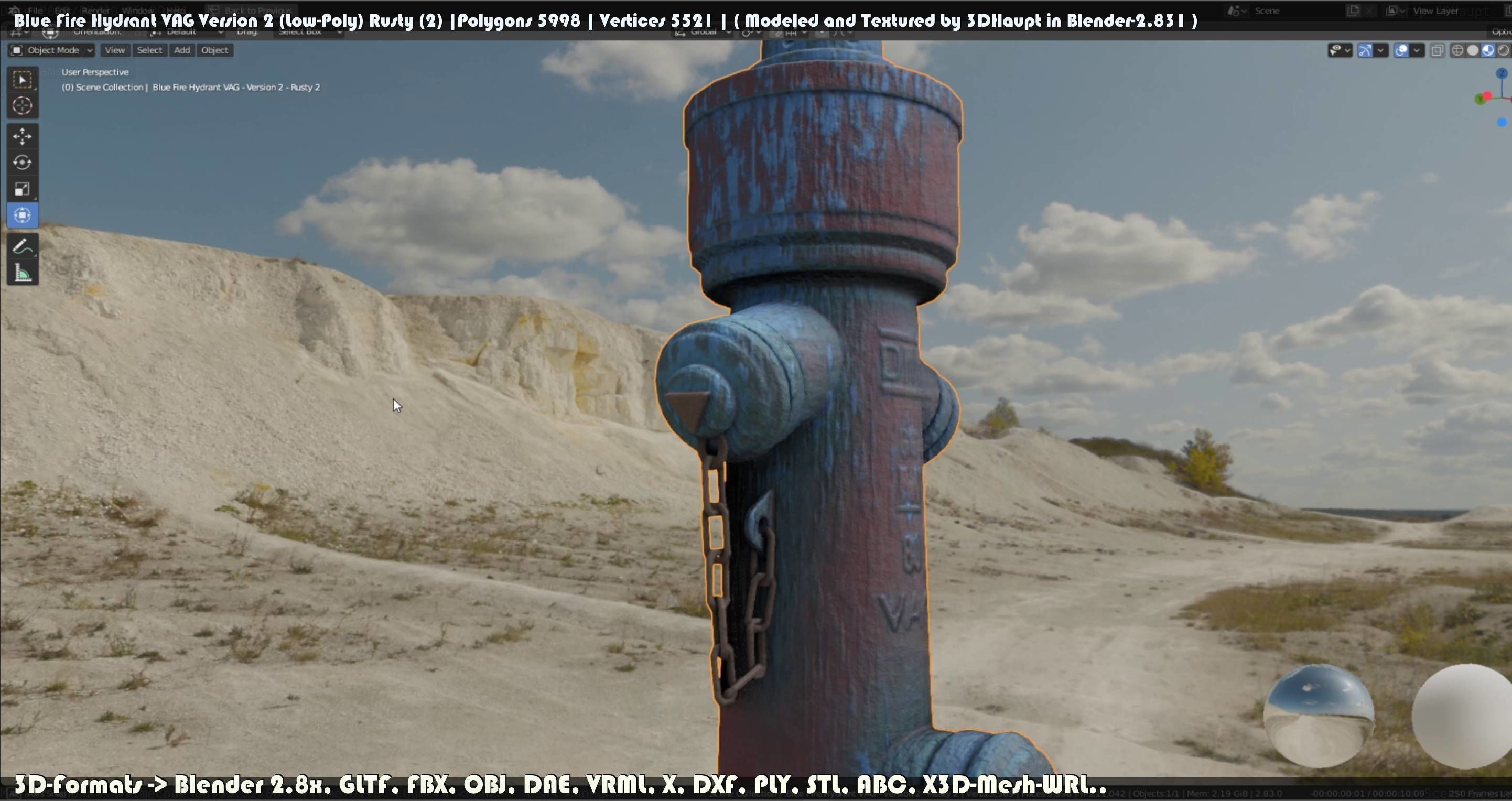 Blue Fire Hydrant VAG - Version 2 - Rusty 2 Low-poly 3D model_44