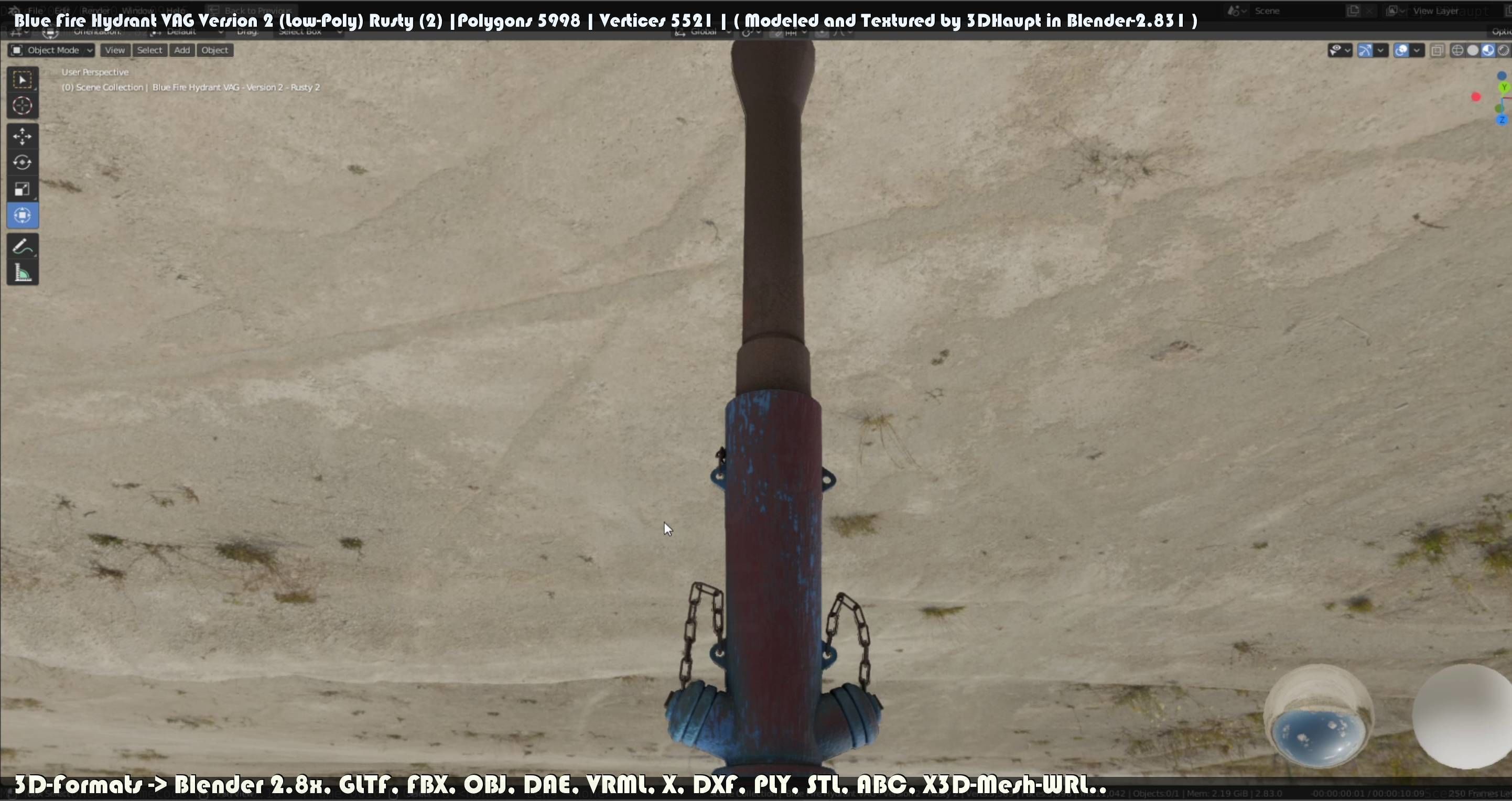 Blue Fire Hydrant VAG - Version 2 - Rusty 2 Low-poly 3D model_70