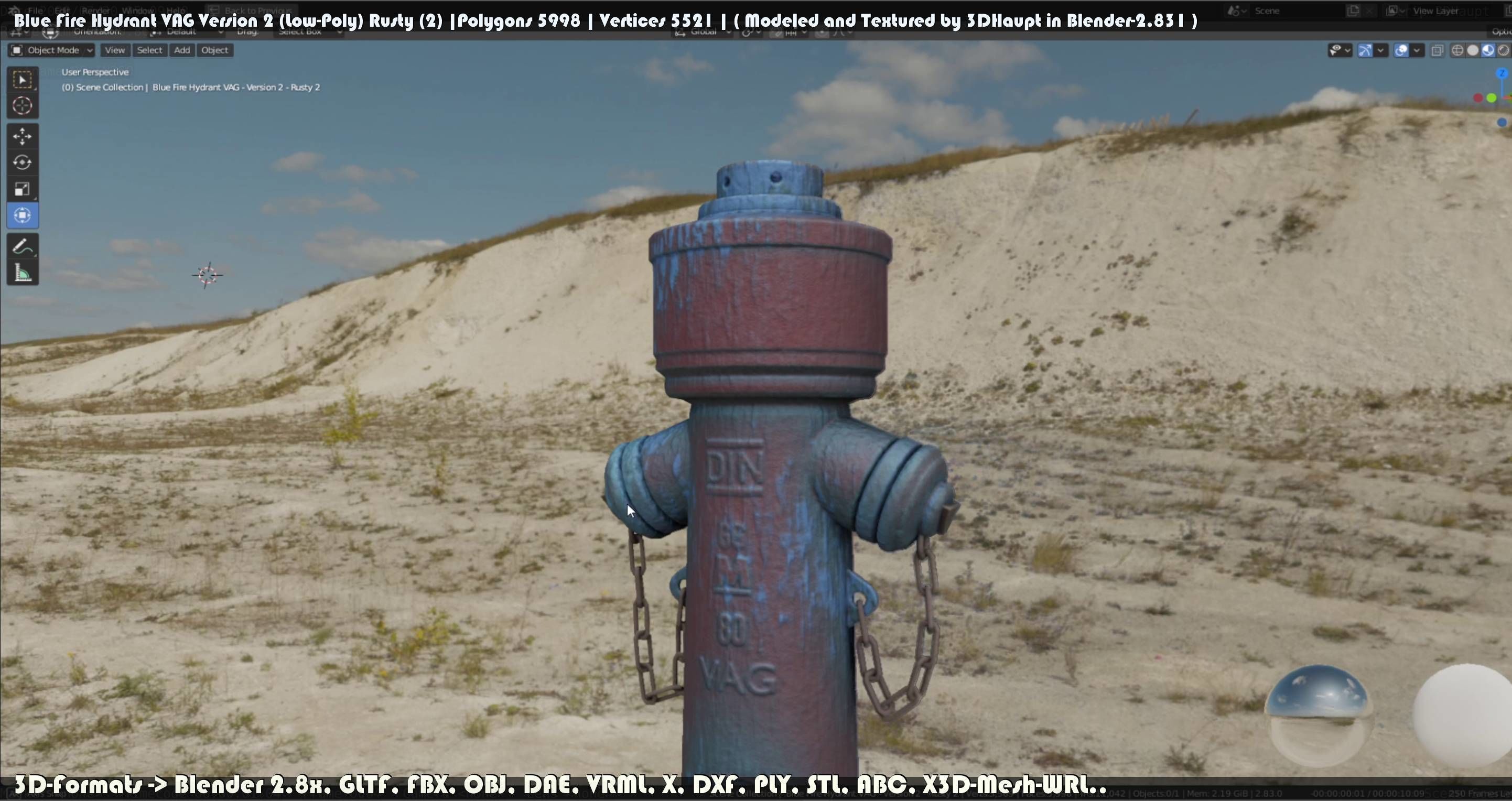 Blue Fire Hydrant VAG - Version 2 - Rusty 2 Low-poly 3D model_60