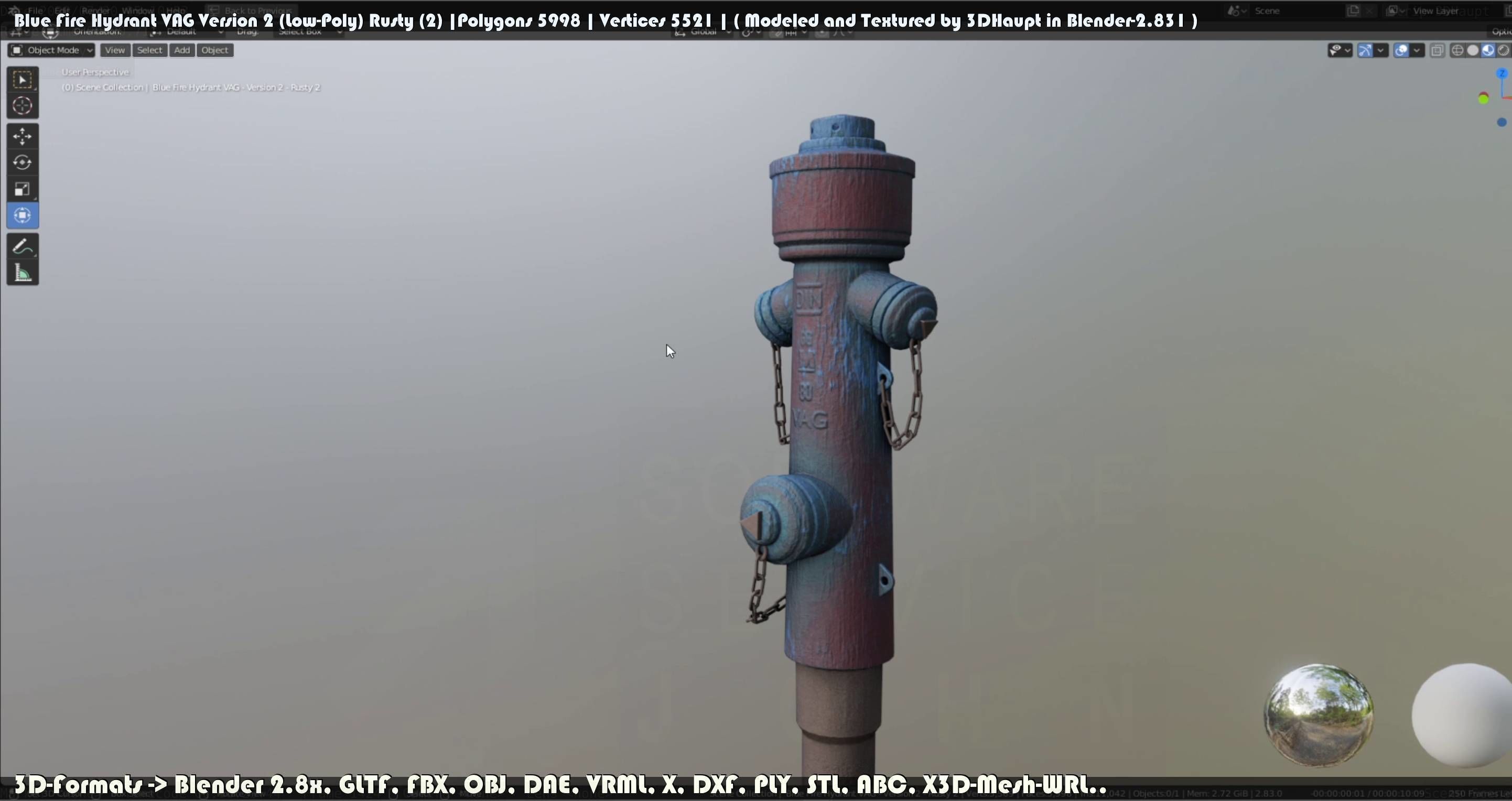 Blue Fire Hydrant VAG - Version 2 - Rusty 2 Low-poly 3D model_135