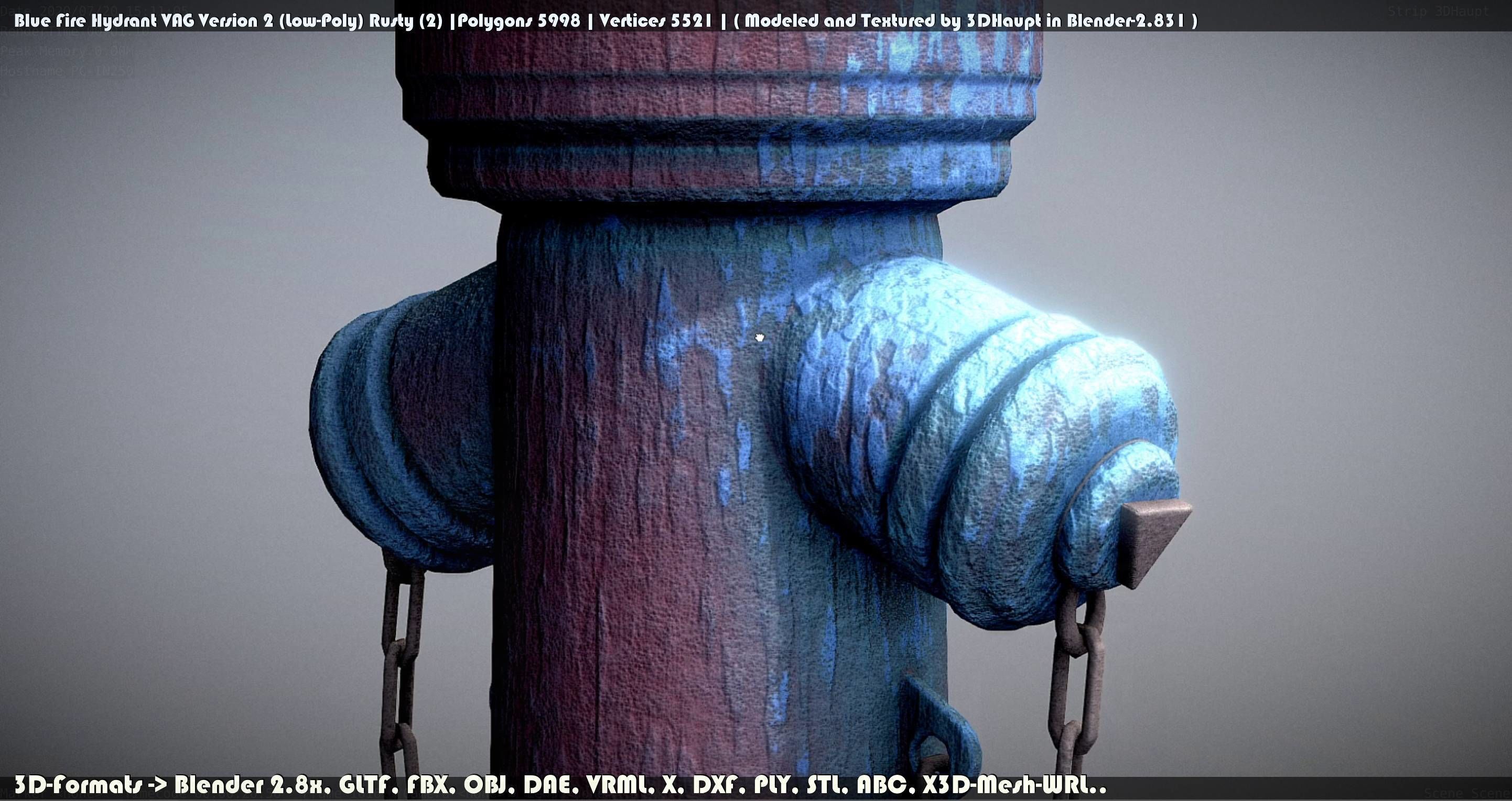 Blue Fire Hydrant VAG - Version 2 - Rusty 2 Low-poly 3D model_136