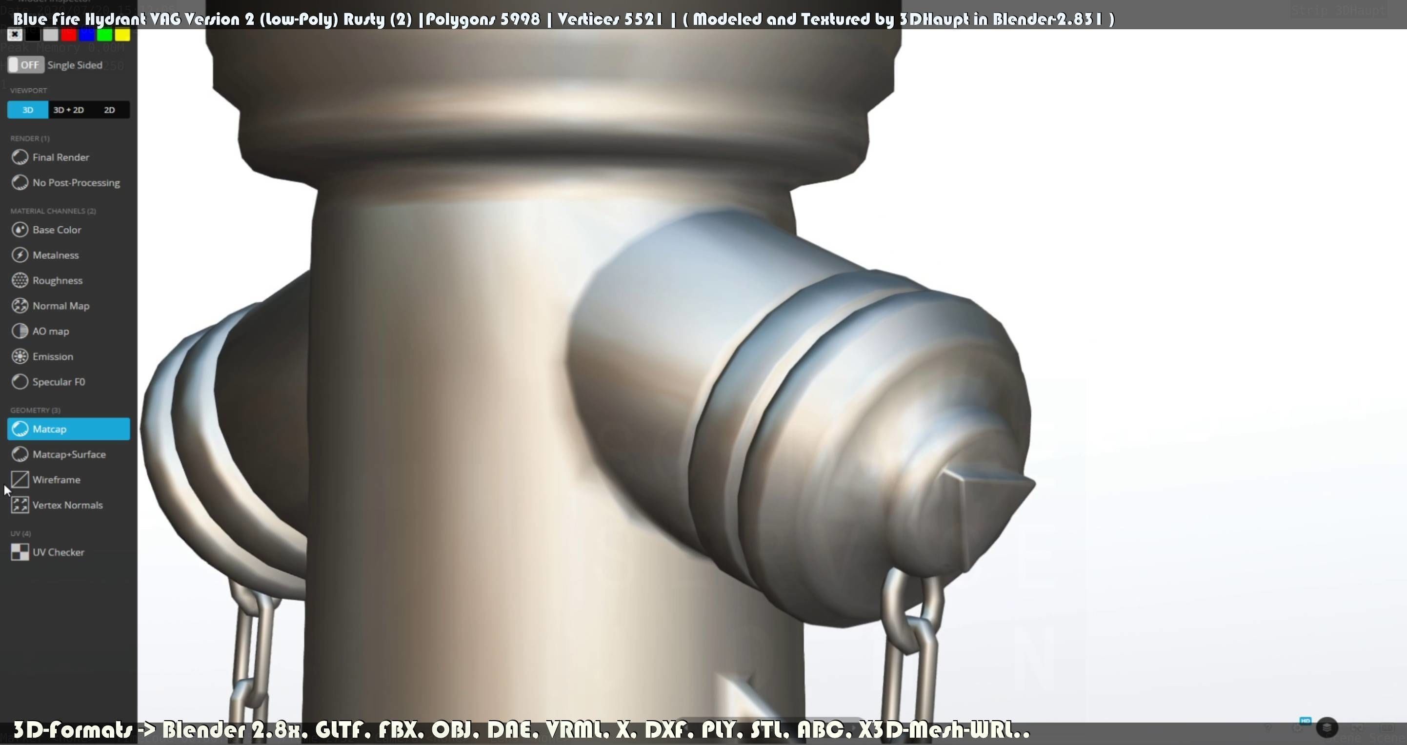 Blue Fire Hydrant VAG - Version 2 - Rusty 2 Low-poly 3D model_40