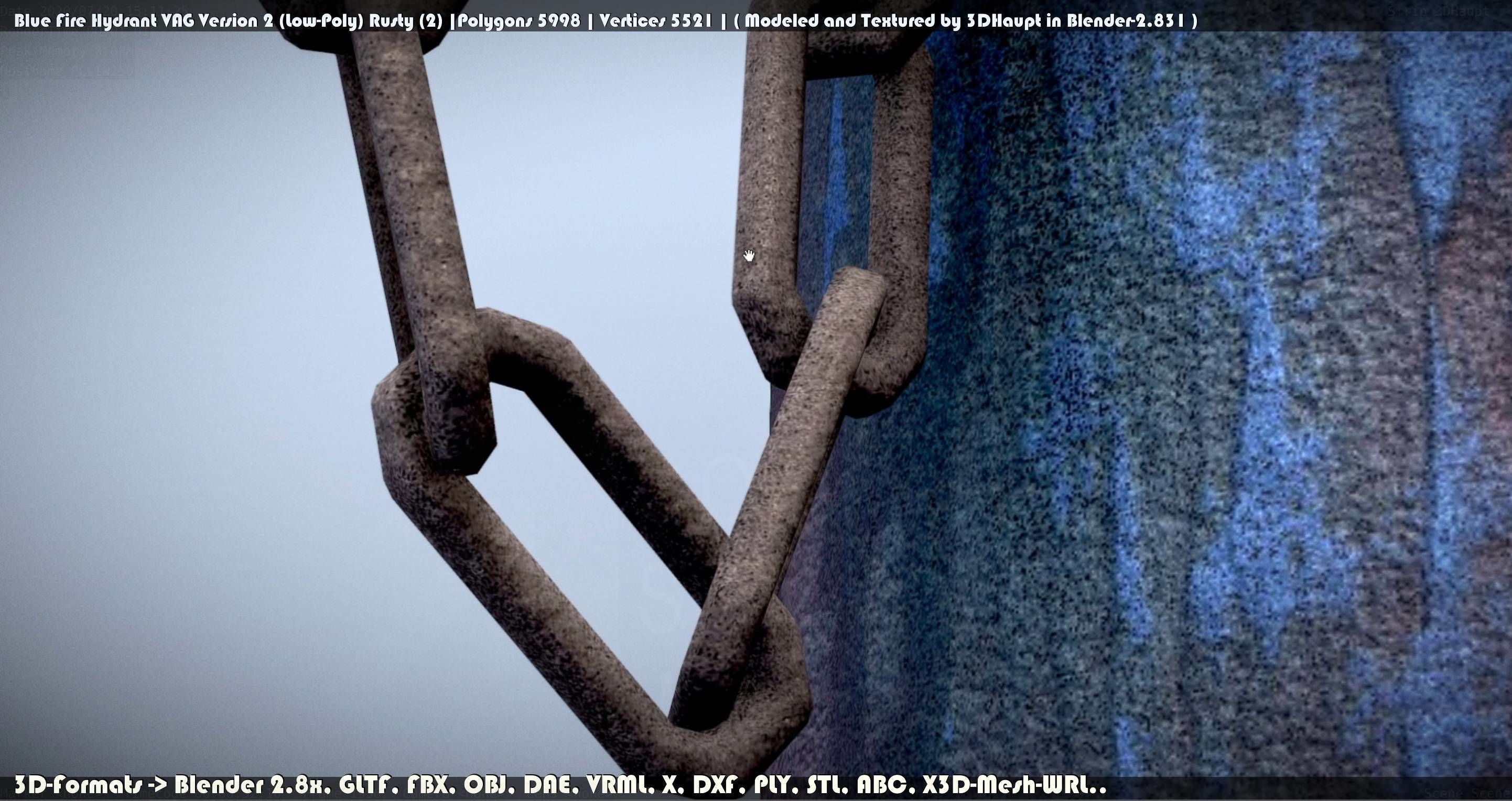 Blue Fire Hydrant VAG - Version 2 - Rusty 2 Low-poly 3D model_150