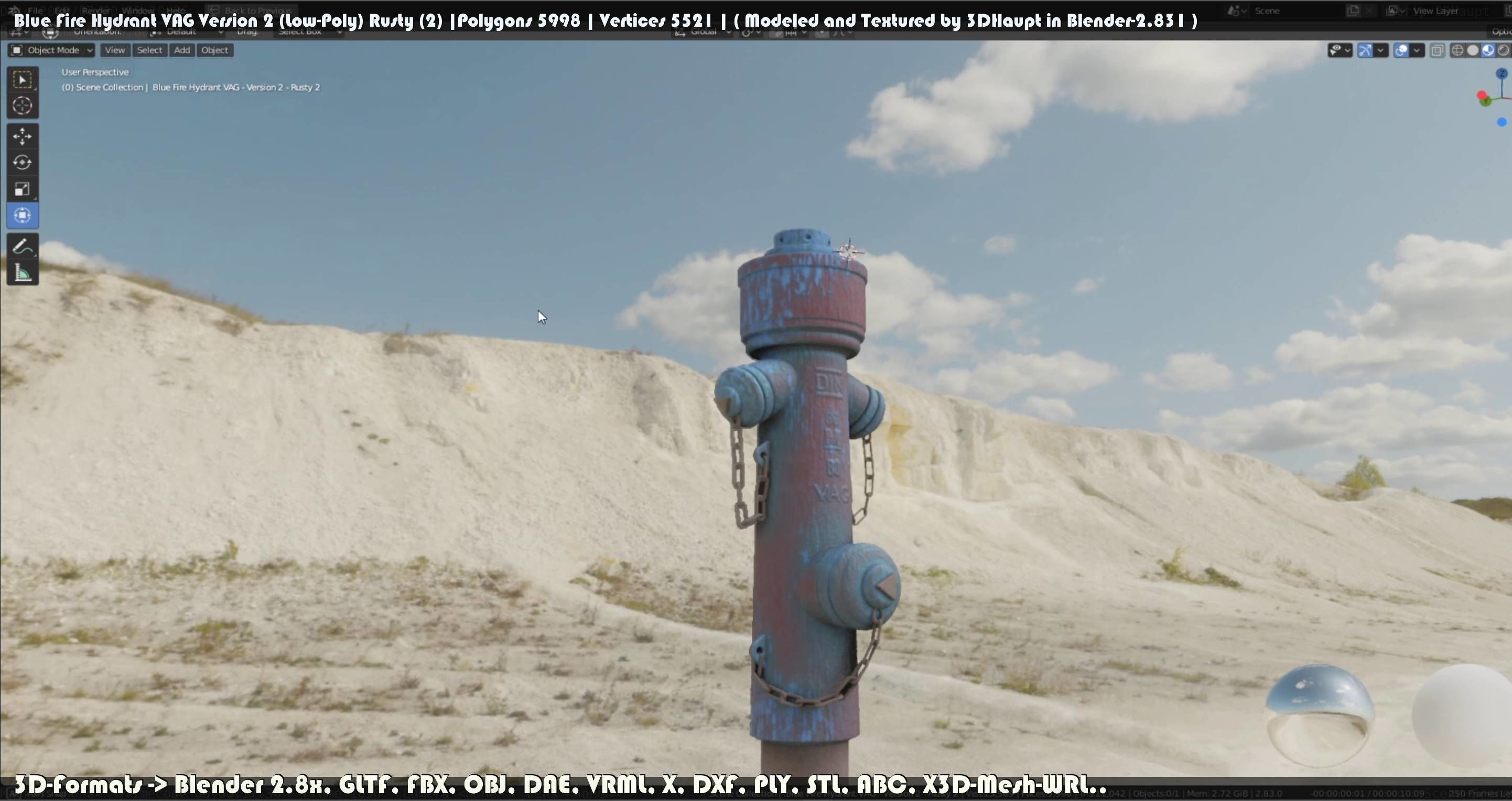 Blue Fire Hydrant VAG - Version 2 - Rusty 2 Low-poly 3D model_117