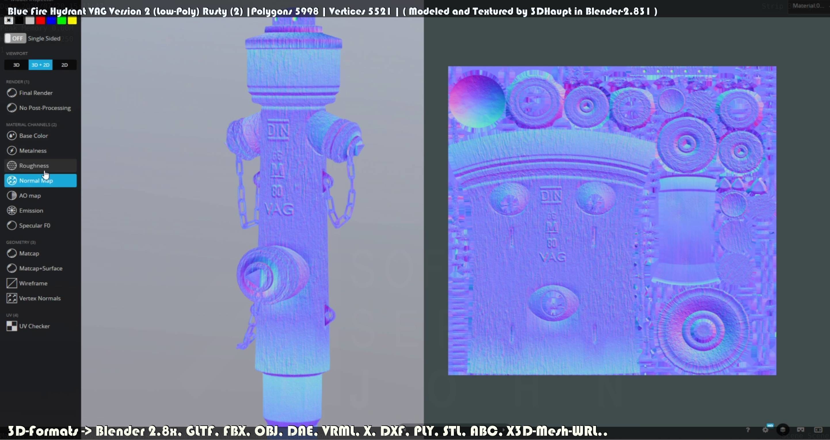 Blue Fire Hydrant VAG - Version 2 - Rusty 2 Low-poly 3D model_36