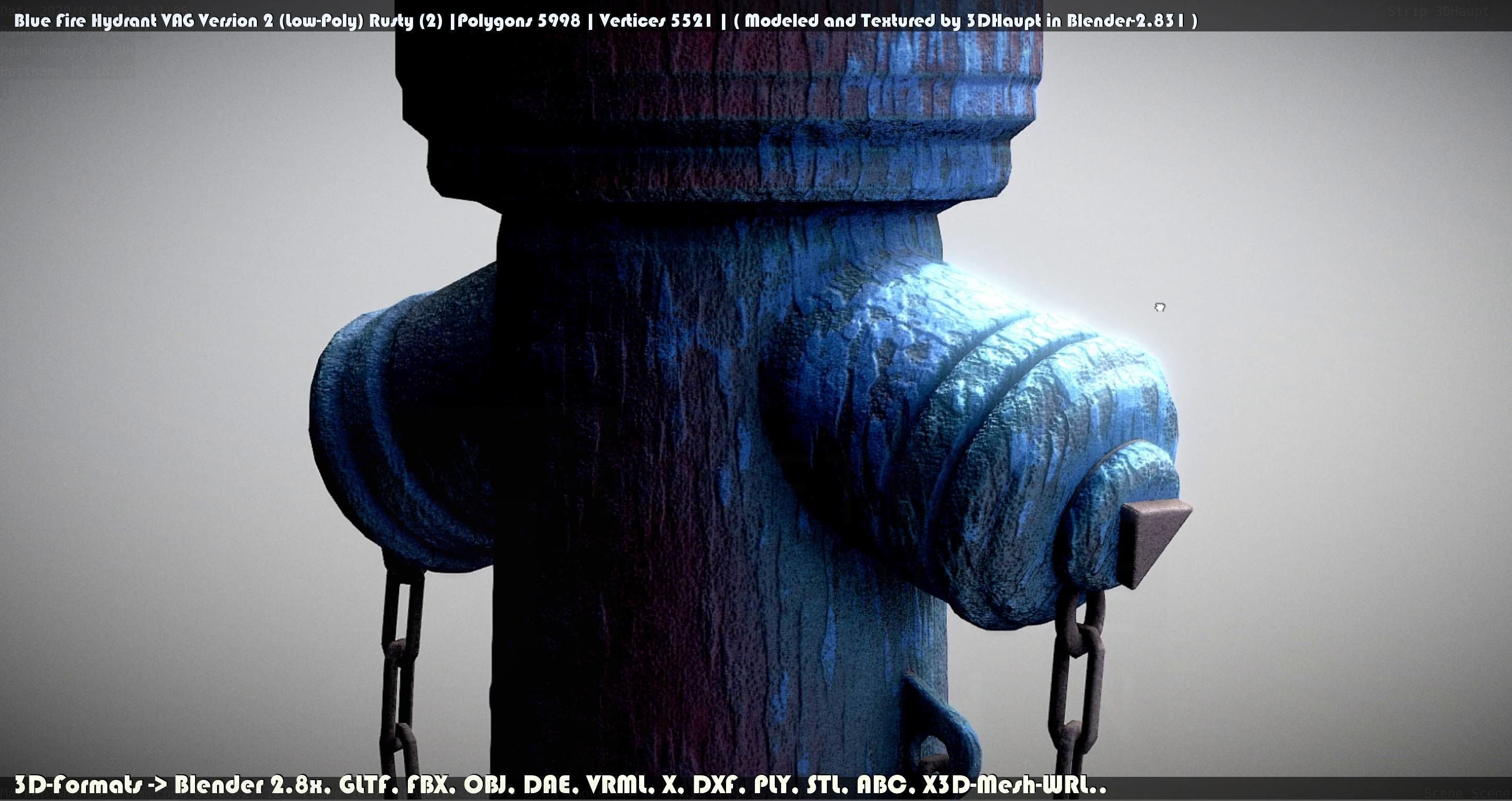 Blue Fire Hydrant VAG - Version 2 - Rusty 2 Low-poly 3D model_138
