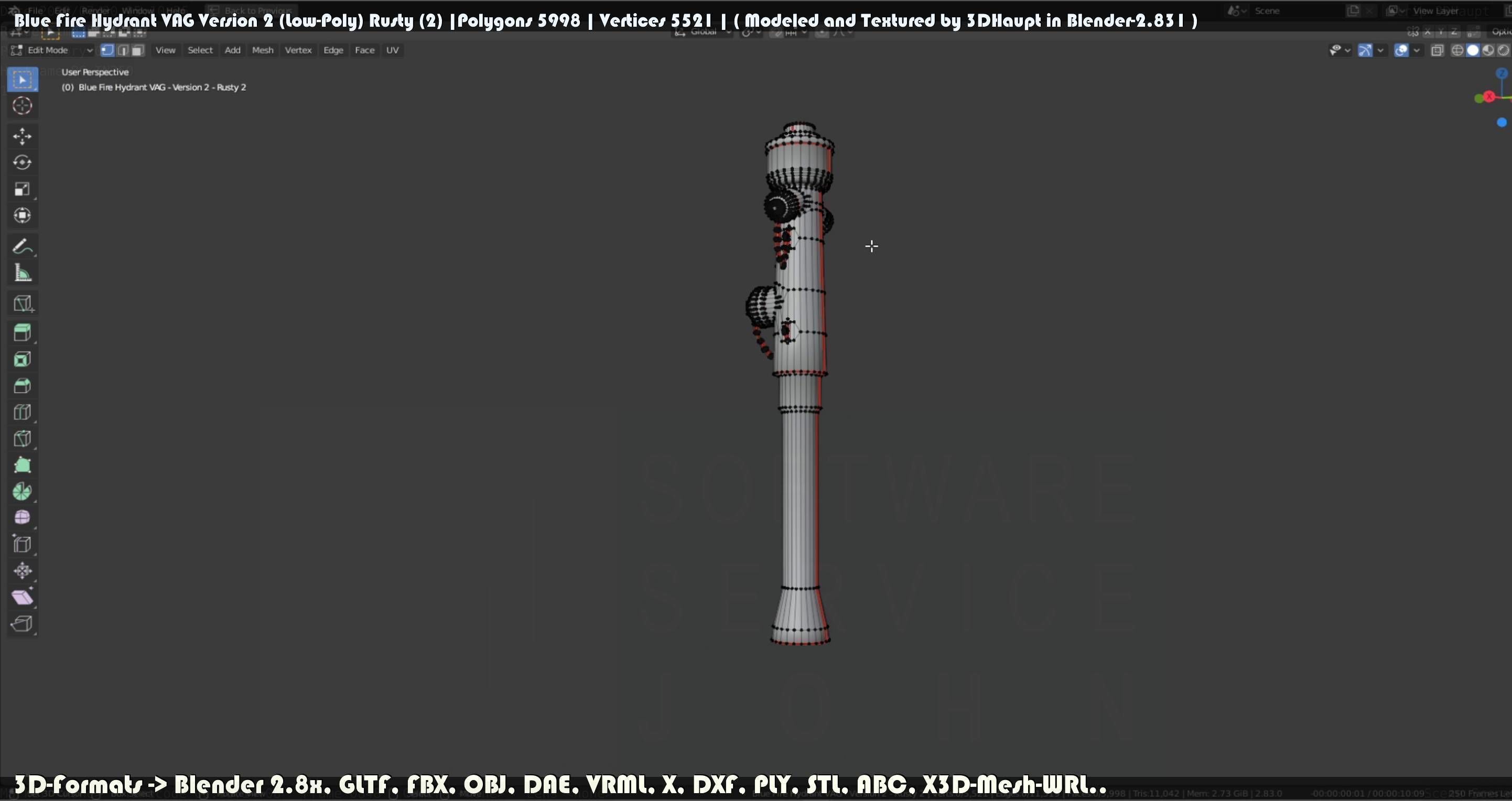 Blue Fire Hydrant VAG - Version 2 - Rusty 2 Low-poly 3D model_54