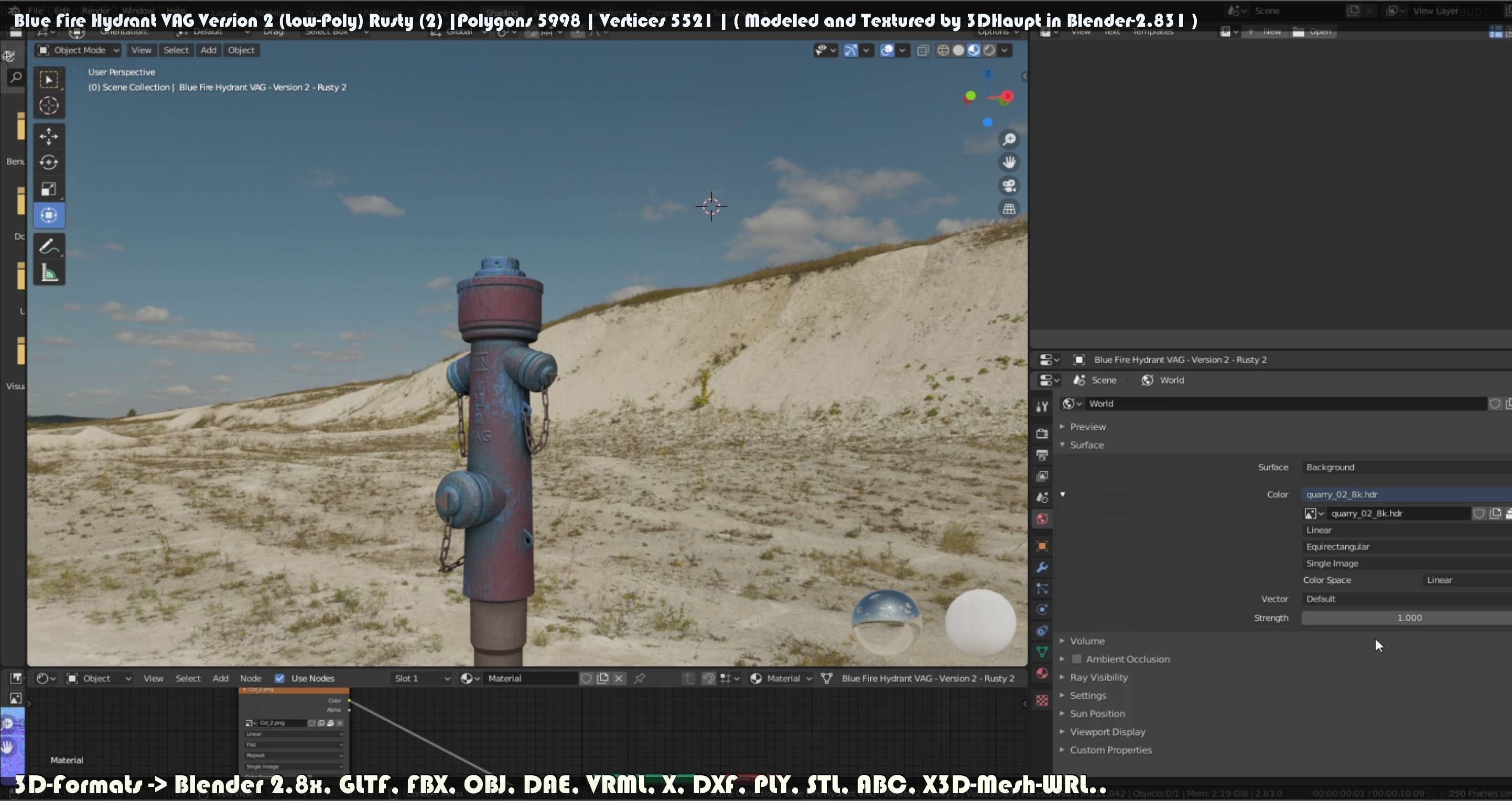 Blue Fire Hydrant VAG - Version 2 - Rusty 2 Low-poly 3D model_86