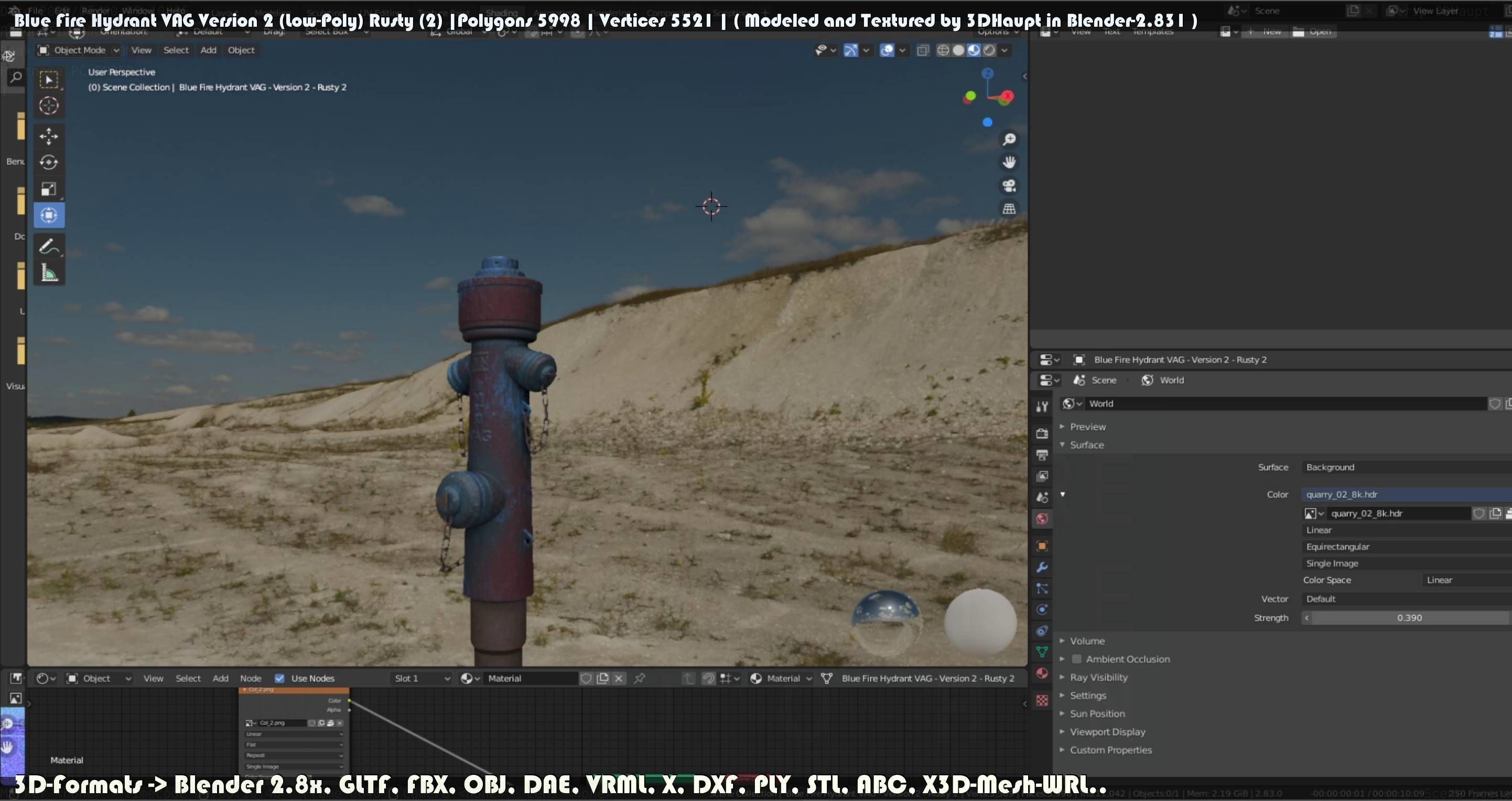 Blue Fire Hydrant VAG - Version 2 - Rusty 2 Low-poly 3D model_90