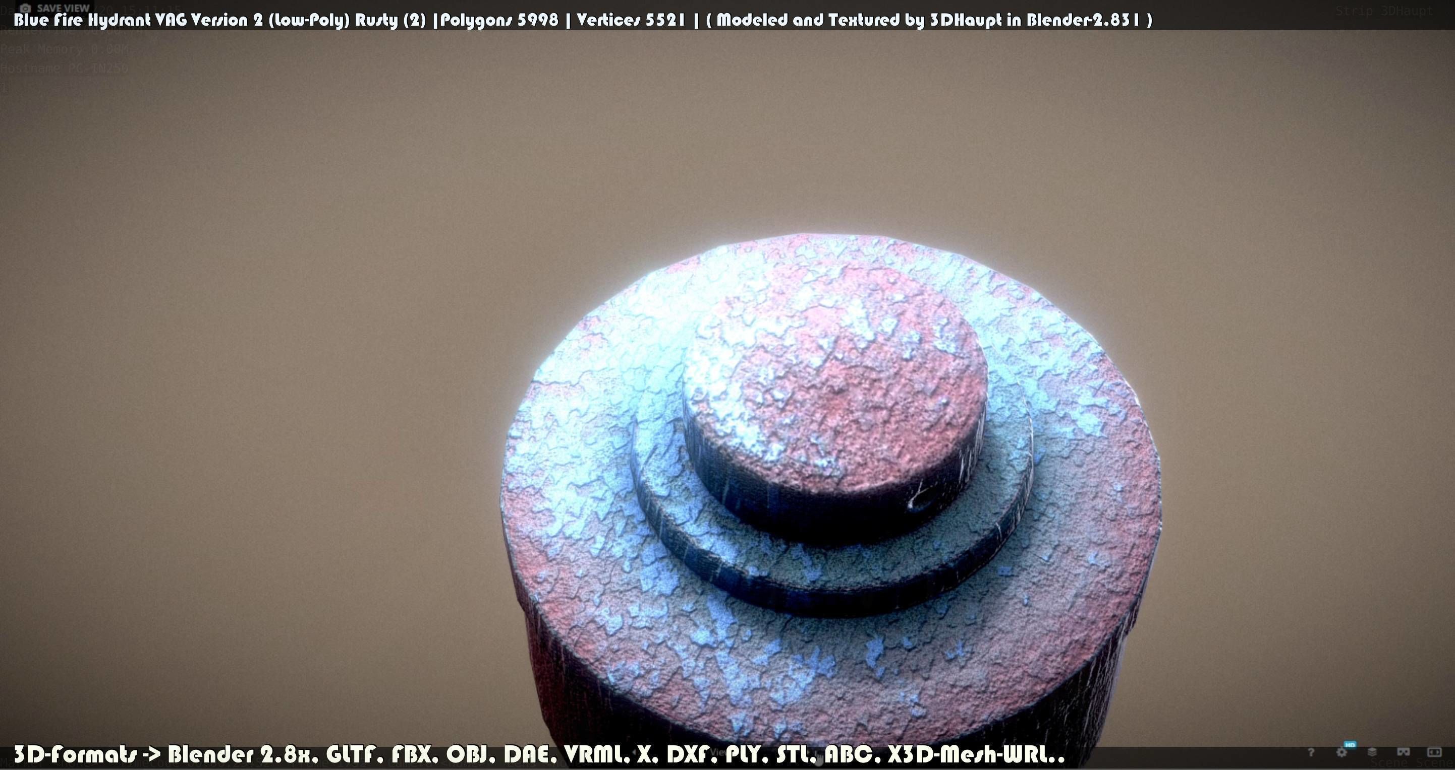 Blue Fire Hydrant VAG - Version 2 - Rusty 2 Low-poly 3D model_27