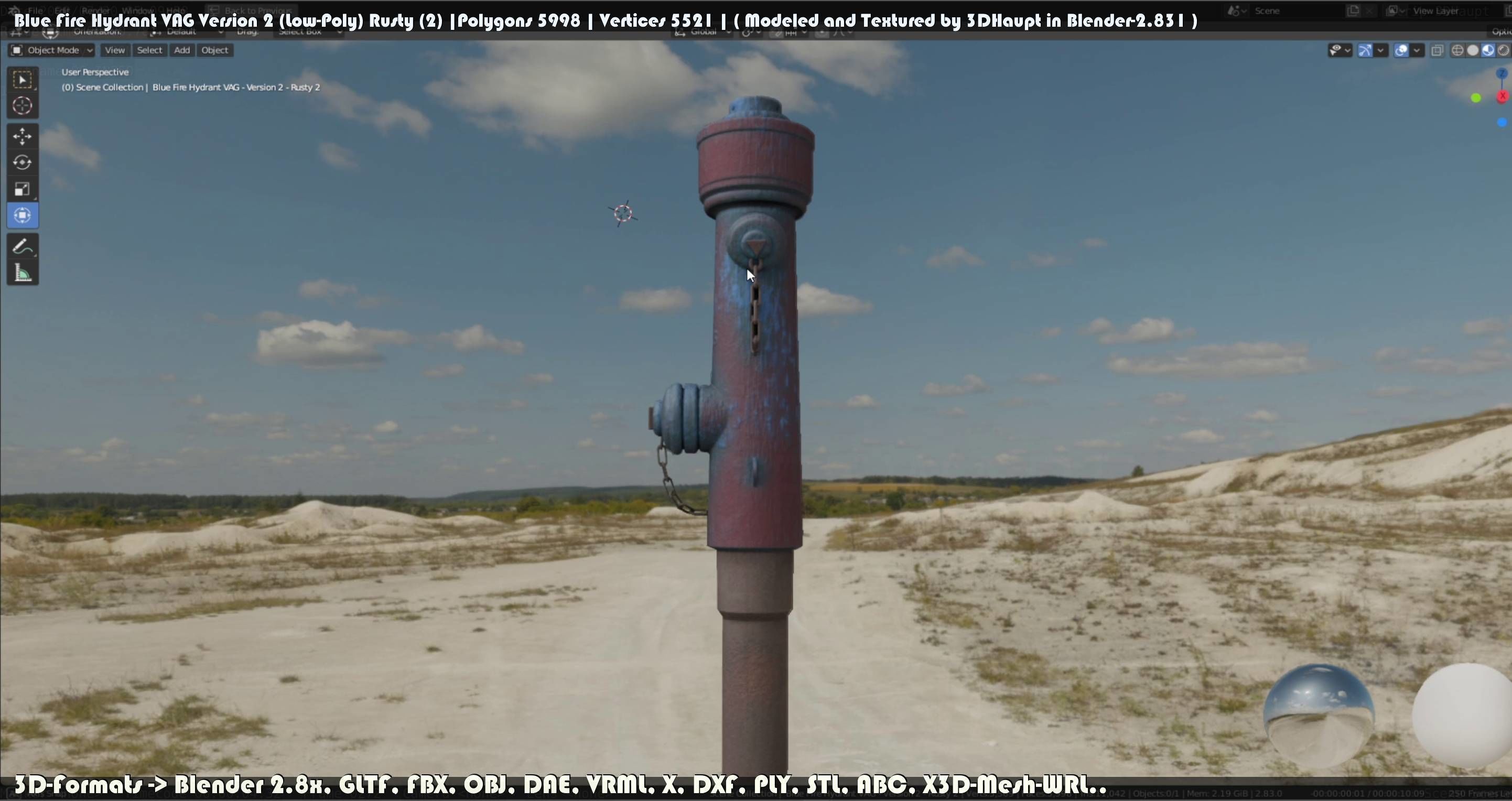 Blue Fire Hydrant VAG - Version 2 - Rusty 2 Low-poly 3D model_21