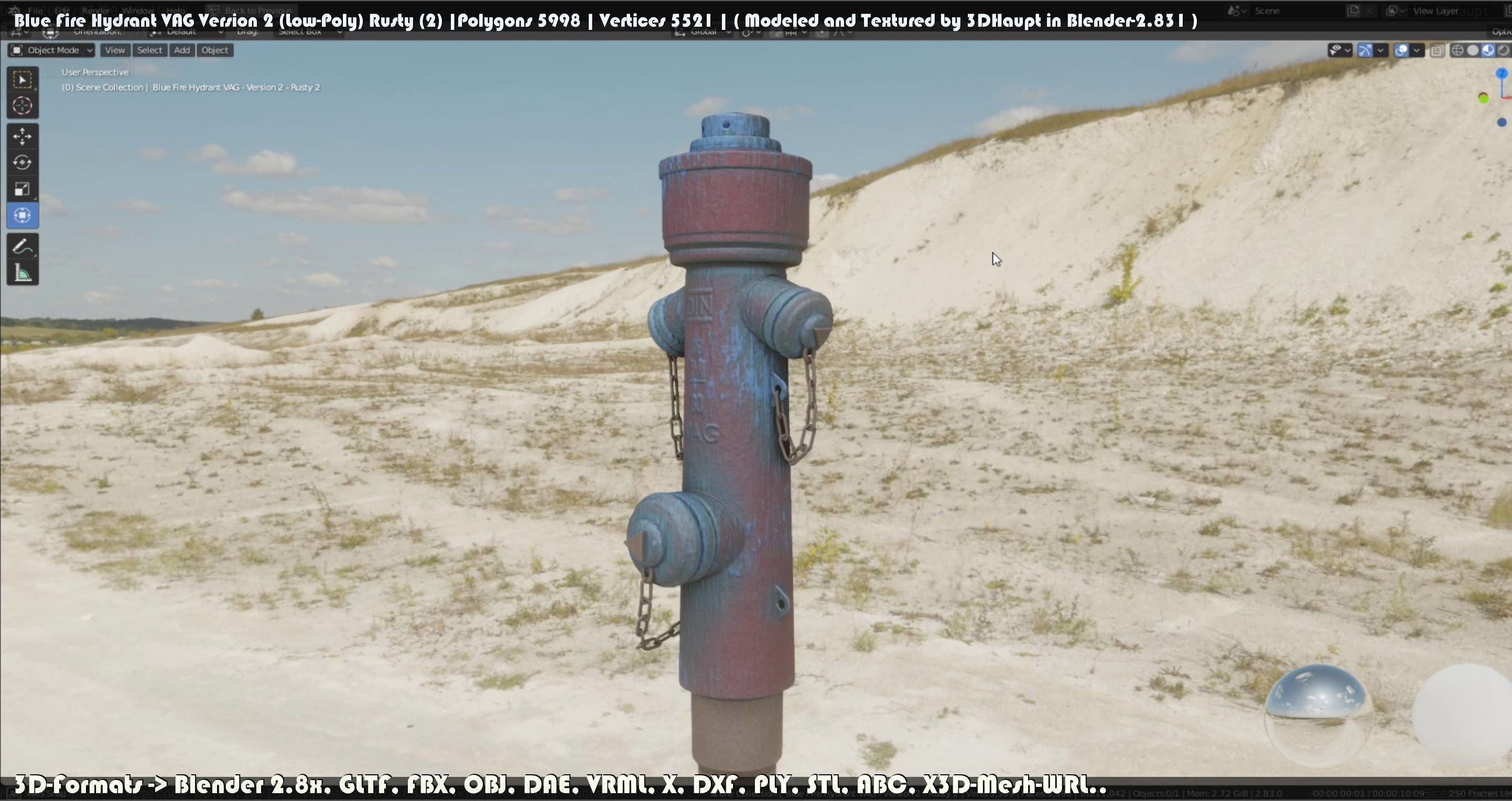 Blue Fire Hydrant VAG - Version 2 - Rusty 2 Low-poly 3D model_112