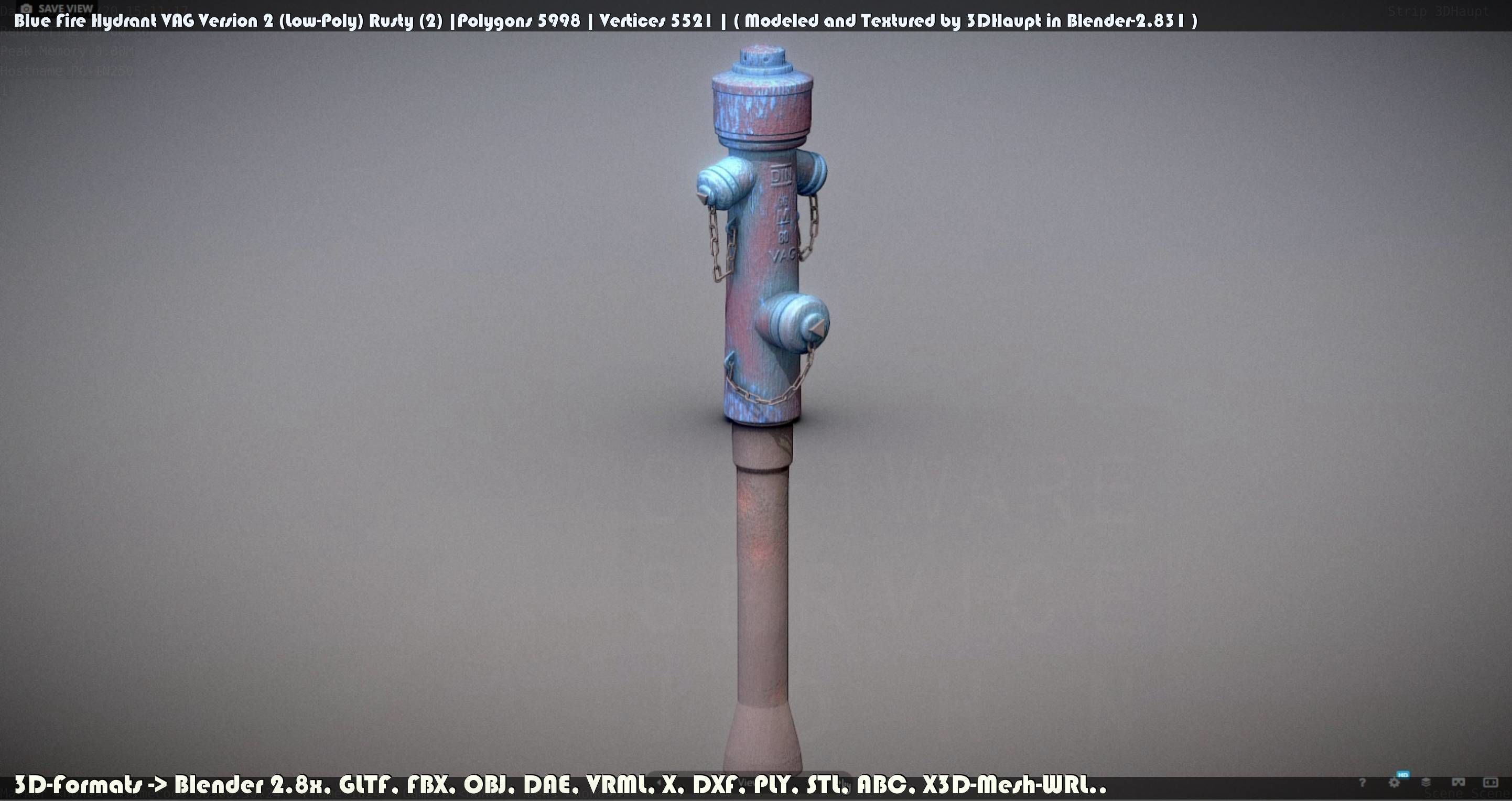Blue Fire Hydrant VAG - Version 2 - Rusty 2 Low-poly 3D model_146