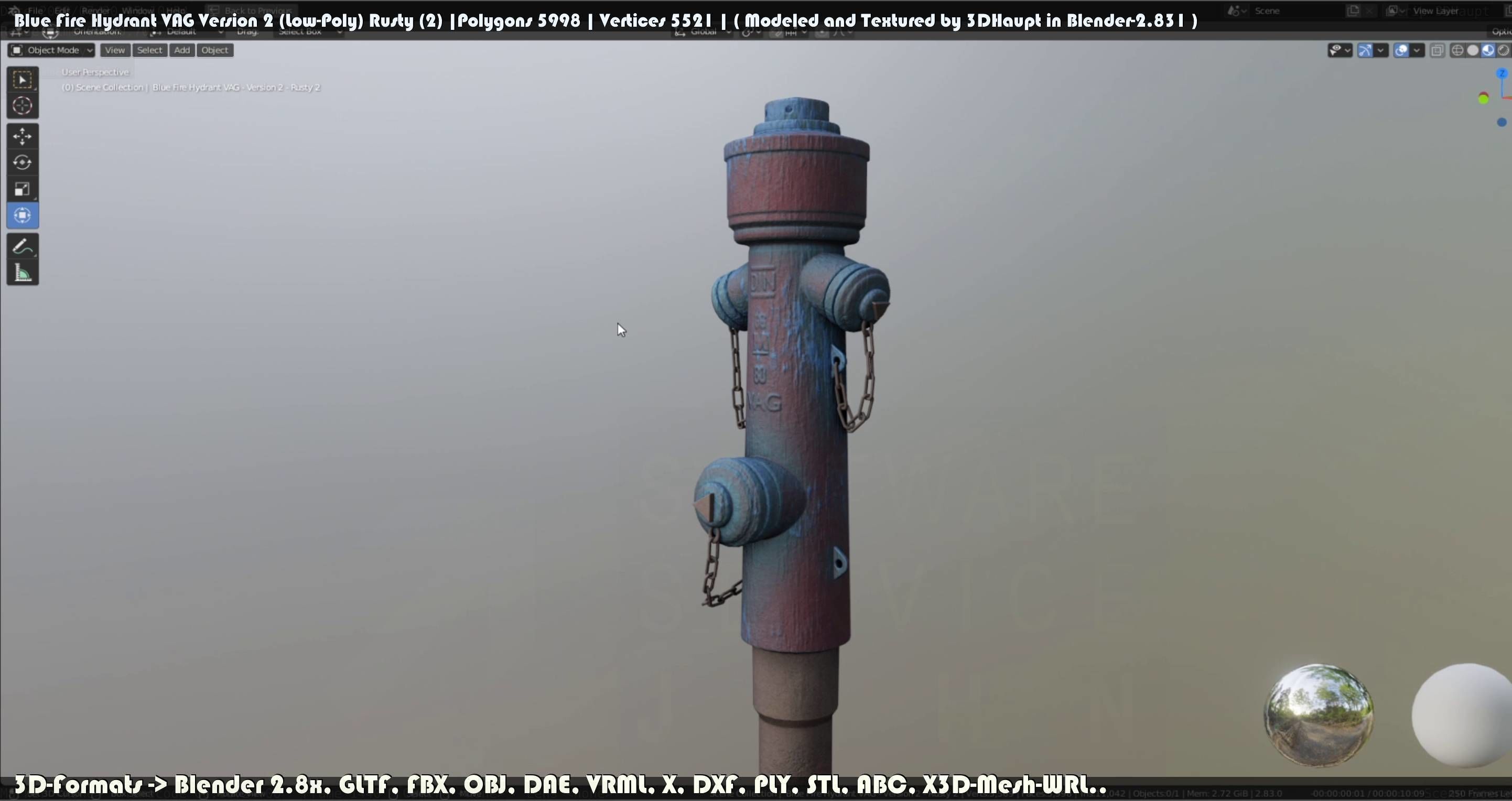Blue Fire Hydrant VAG - Version 2 - Rusty 2 Low-poly 3D model_129