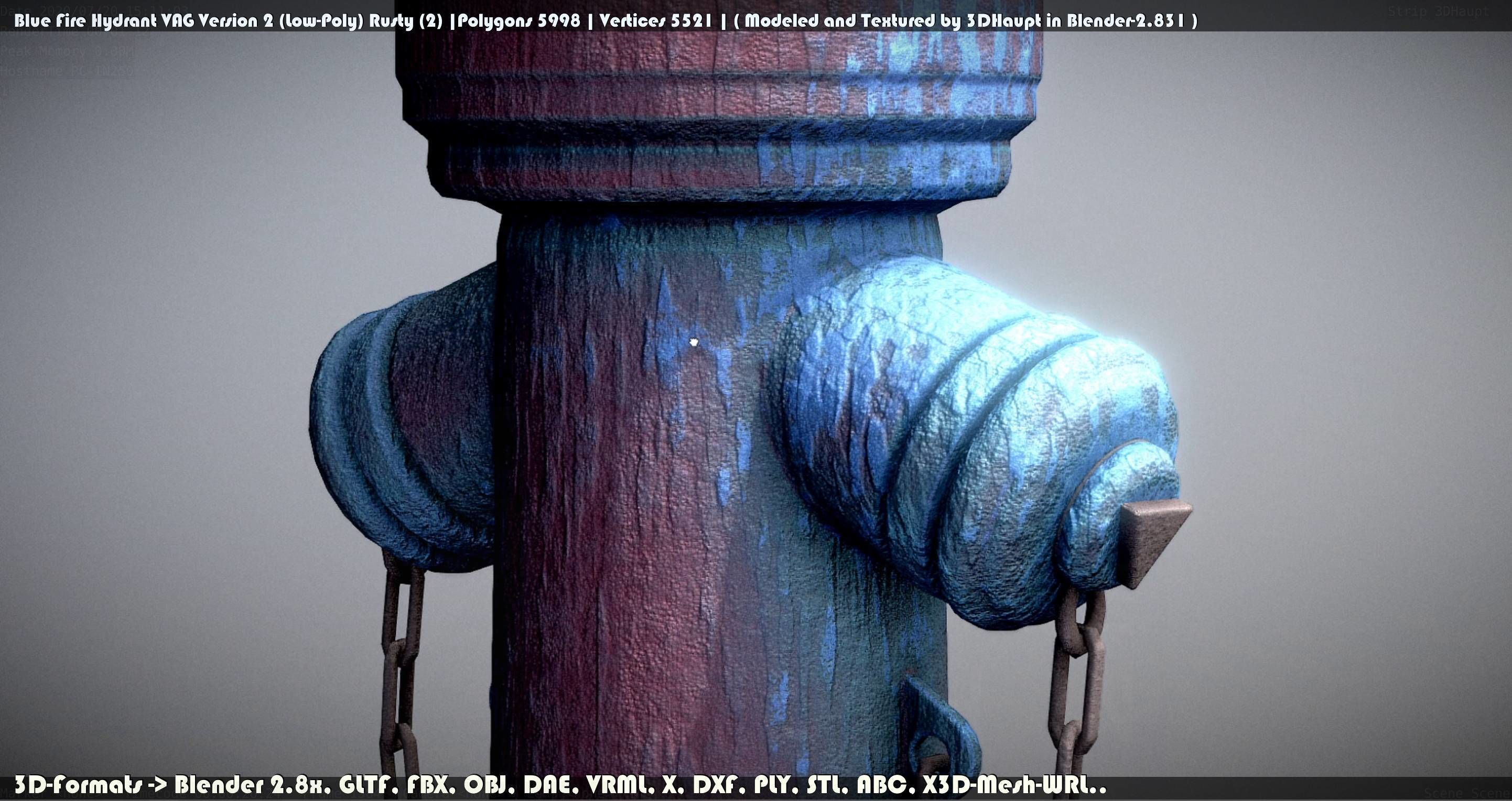 Blue Fire Hydrant VAG - Version 2 - Rusty 2 Low-poly 3D model_16