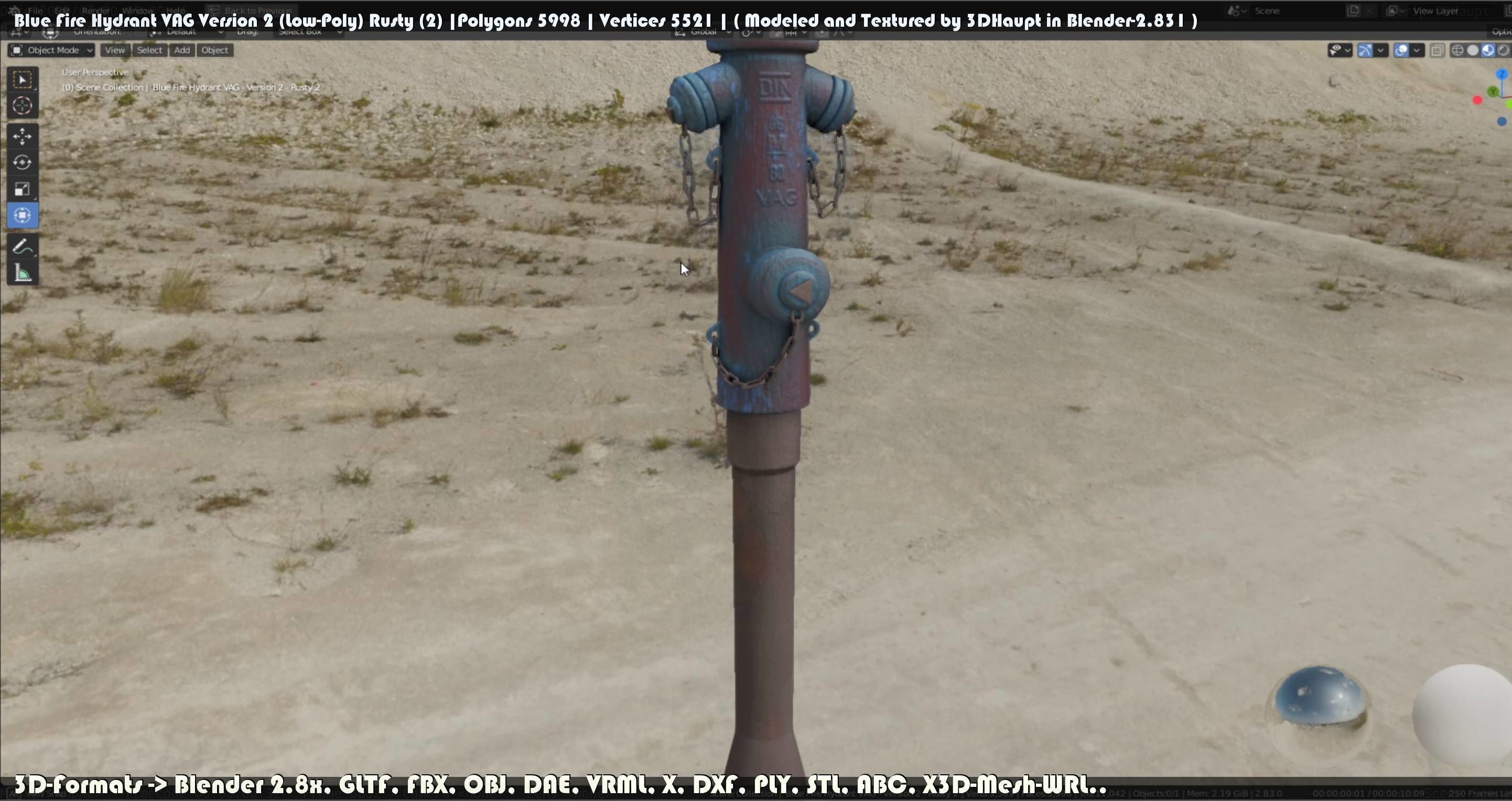 Blue Fire Hydrant VAG - Version 2 - Rusty 2 Low-poly 3D model_63