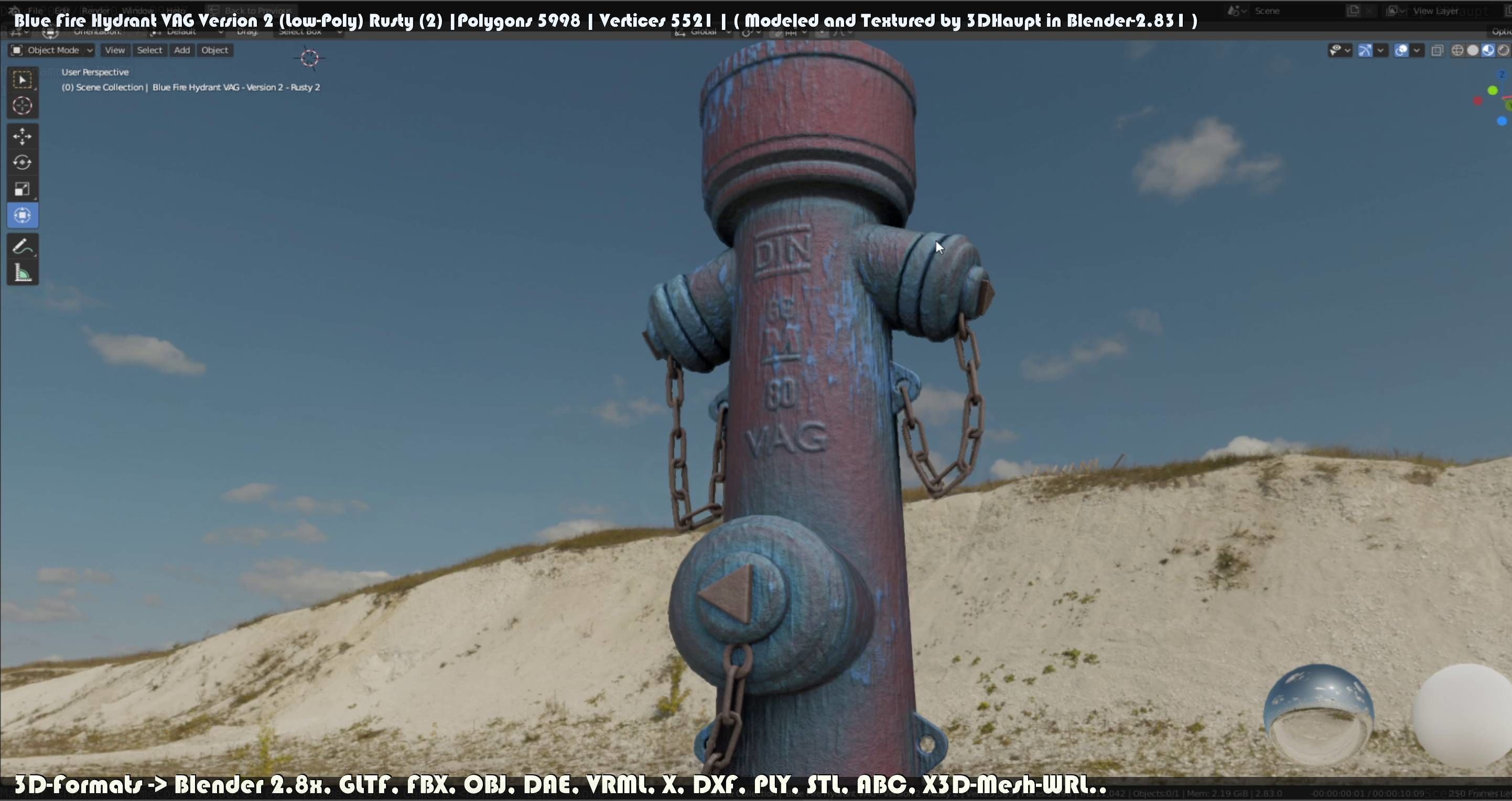 Blue Fire Hydrant VAG - Version 2 - Rusty 2 Low-poly 3D model_80