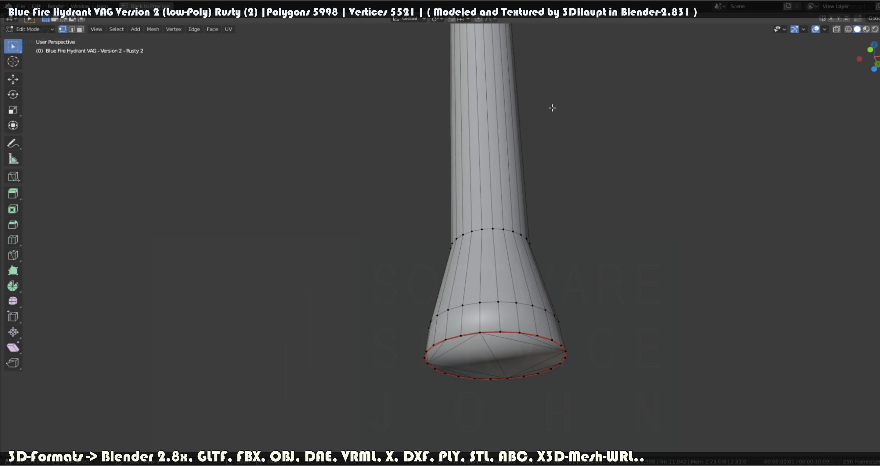 Blue Fire Hydrant VAG - Version 2 - Rusty 2 Low-poly 3D model_106